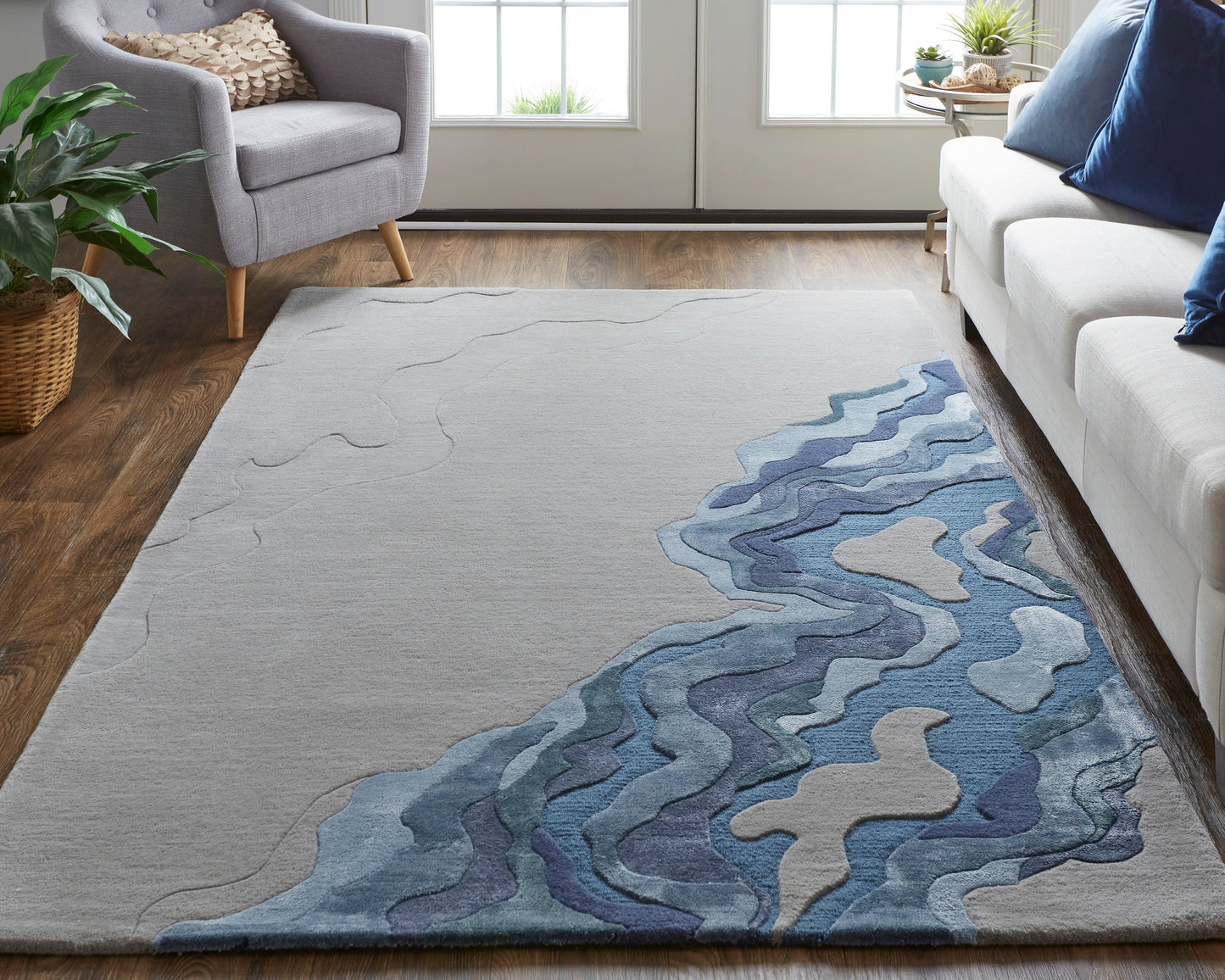 Serrano Transitional/Industrial/Casual Abstract/Watercolor Gray/Taupe/Blue - Feizy Rug