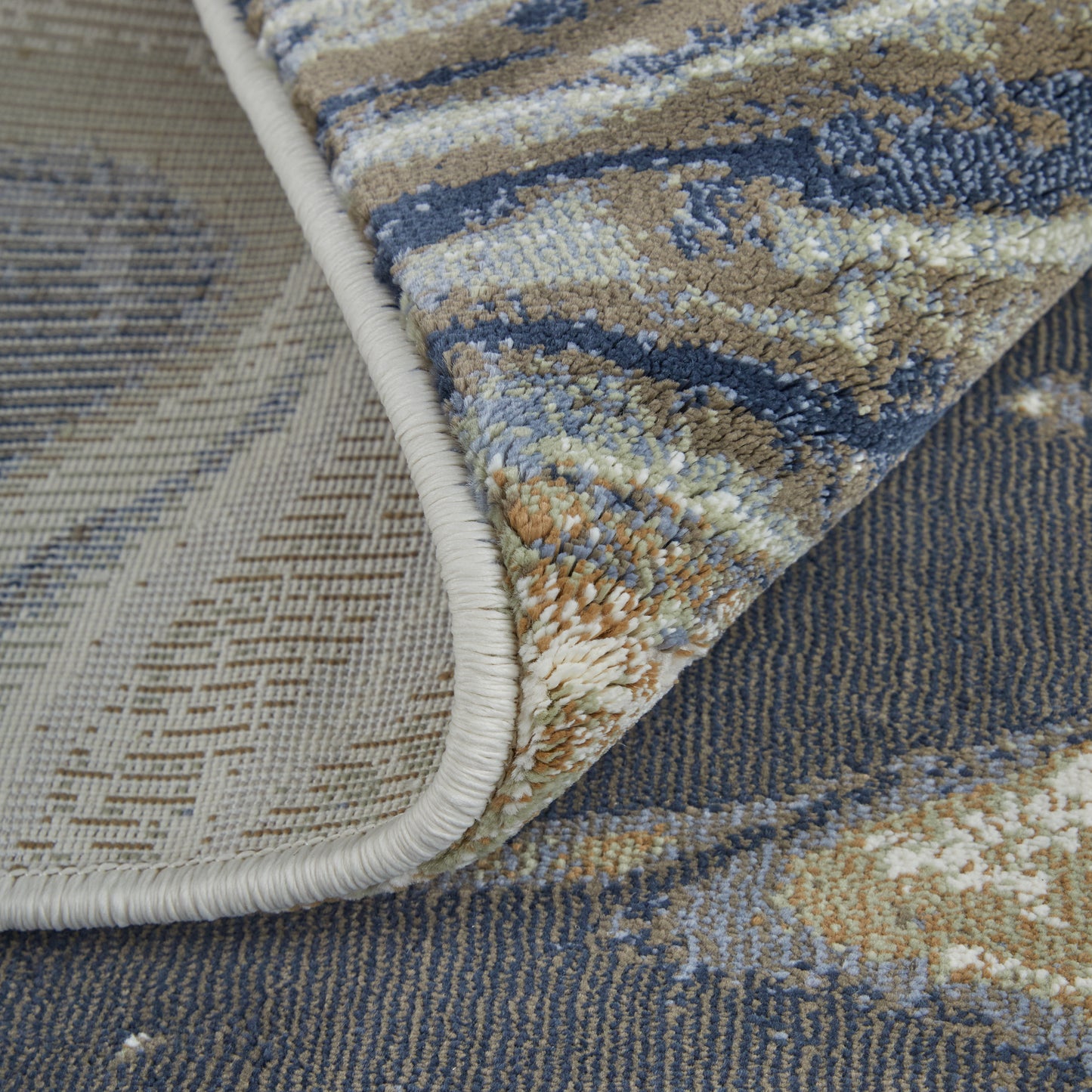 Mandana Modern/Bohemian & Eclectic Abstract/Watercolor Ivory/Taupe/Blue - Feizy Rug