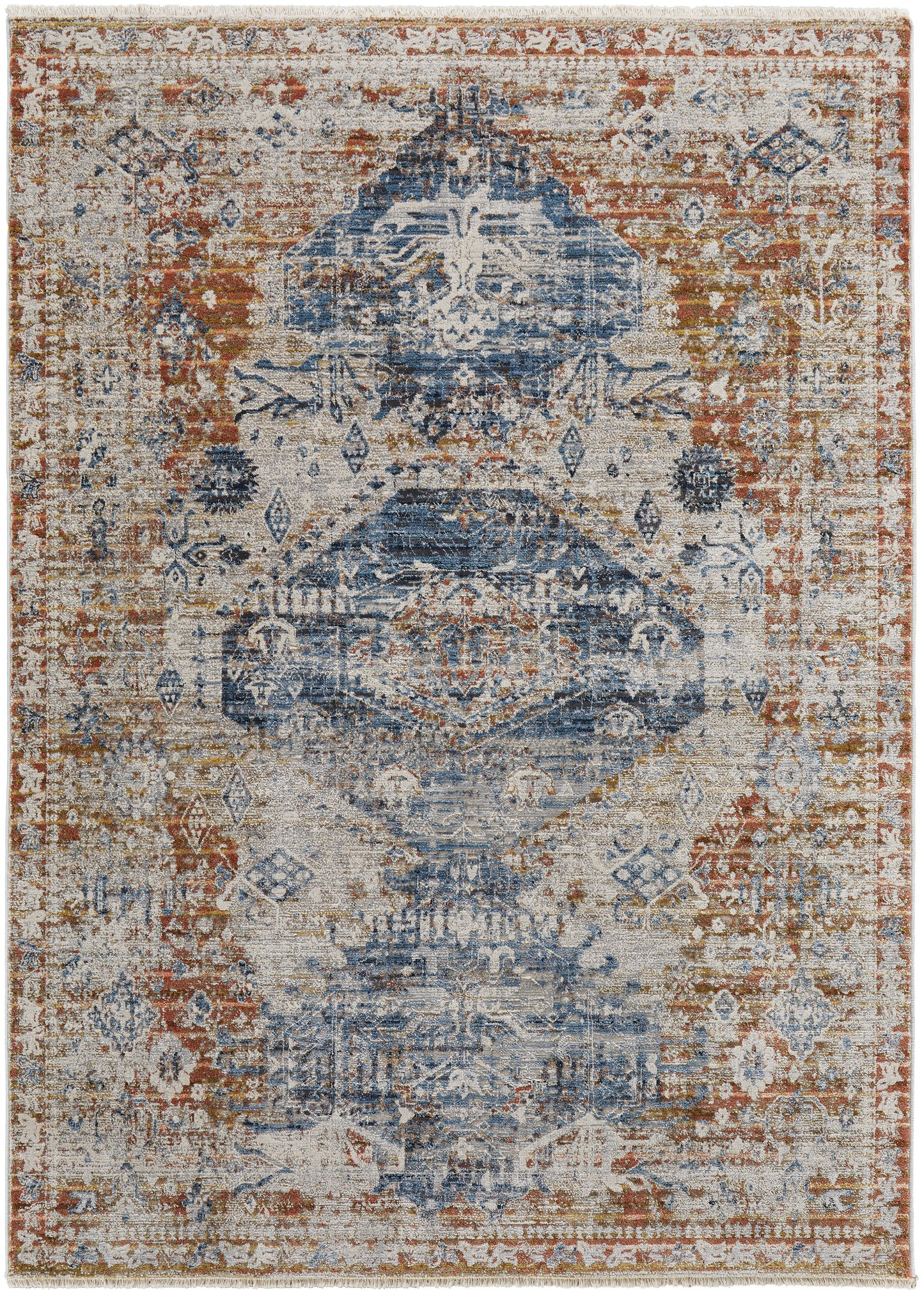 Kaia Transitional/Bohemian & Eclectic/Vintage Ivory/Orange/Blue Area Rug