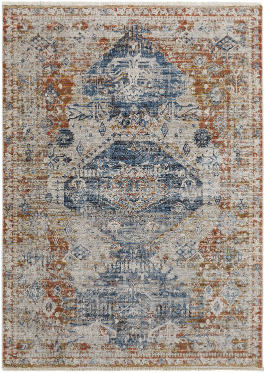 Kaia Transitional/Bohemian & Eclectic/Vintage Ivory/Orange/Blue Area Rug