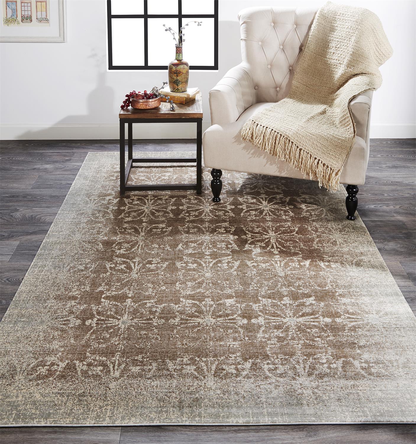 Fiona Transitional/Bohemian & Eclectic/Global Geometric/Abstract Brown/Ivory/Gray - Feizy Rug