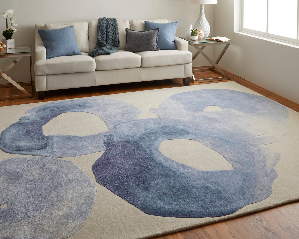 Anya Transitional/Industrial/Casual Abstract/Watercolor Blue/Ivory 8887 - Feizy Rug
