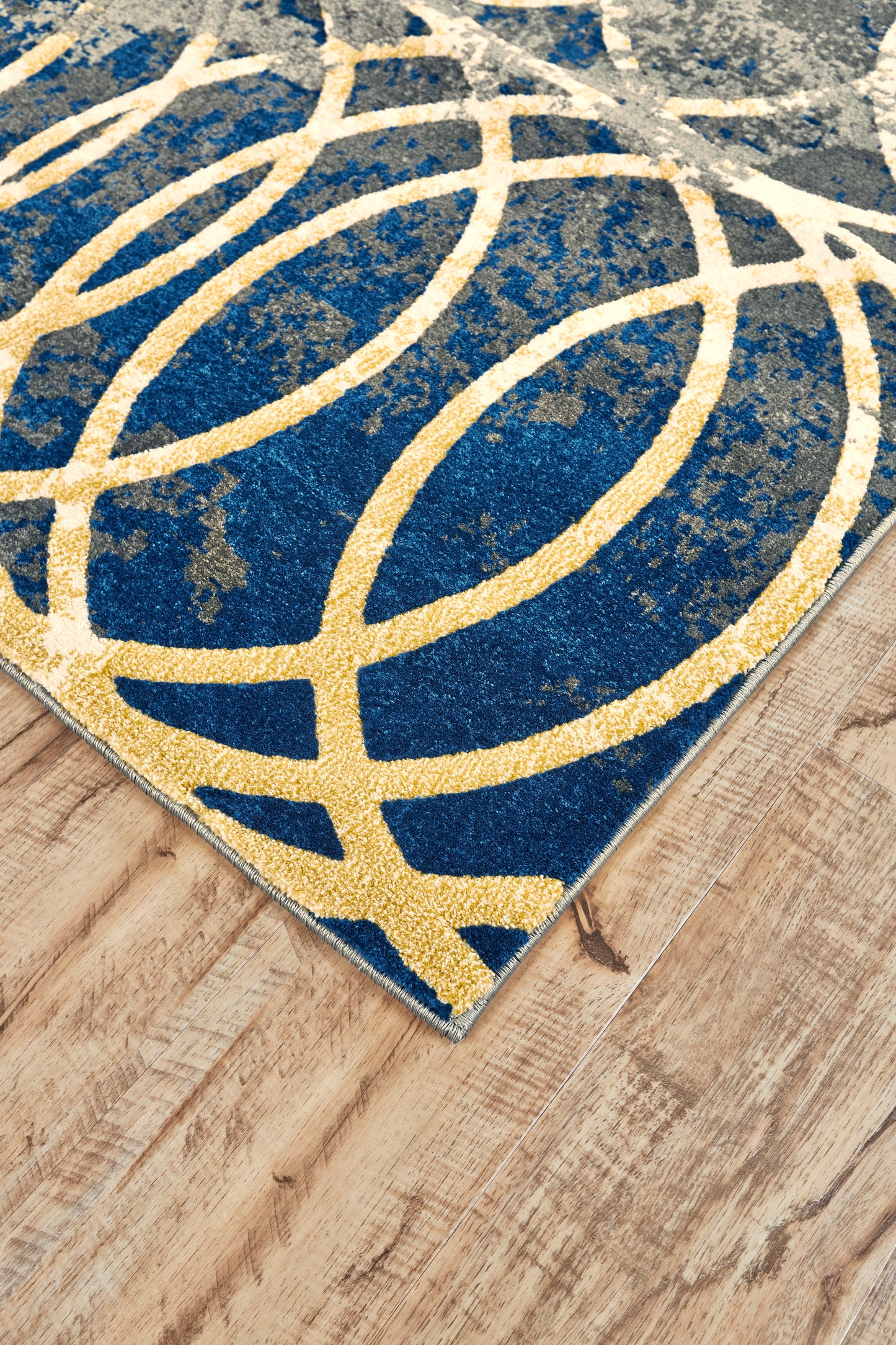 Brixton Modern/Bohemian & Eclectic/Global Geometric/Distressed Gray/Ivory/Blue - Feizy Rug