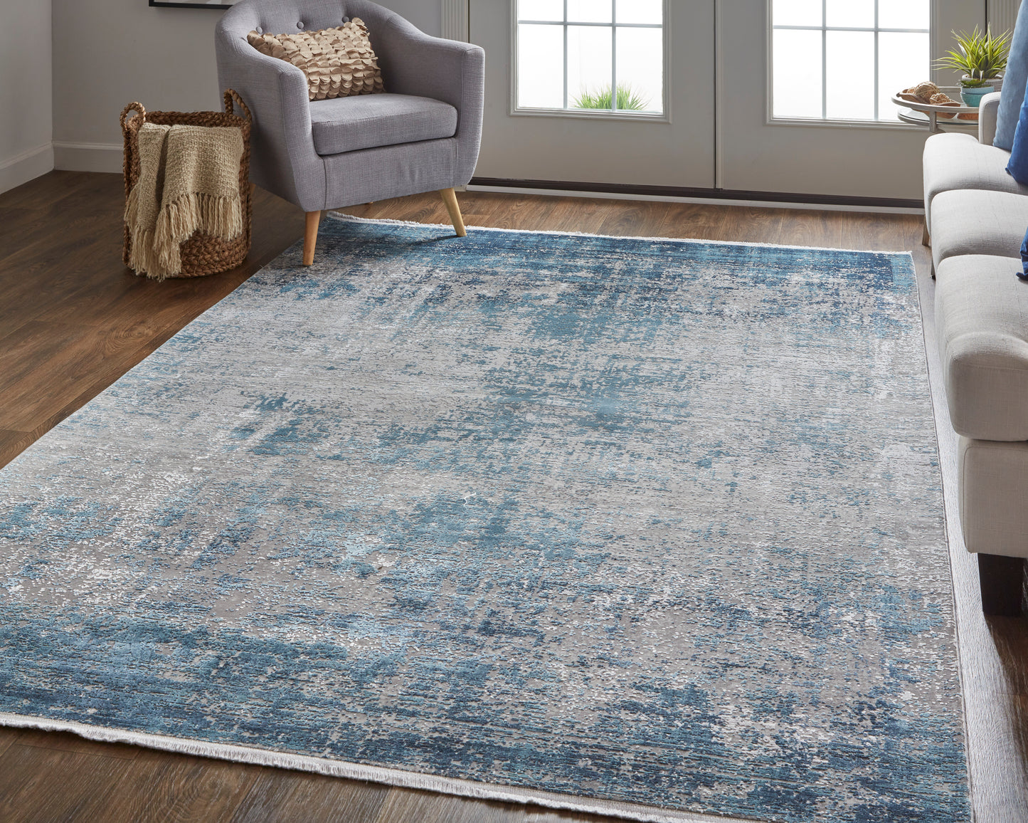 Cadiz Modern/Casual Blue/Gray/Silver Runner  Feizy Rugs Small Parcel,Feizy Rugs,Cadiz,Blue/Gray/Silver,3'1" x 10',Runner,Viscose/Acrylic,Modern/Casual,Turkey