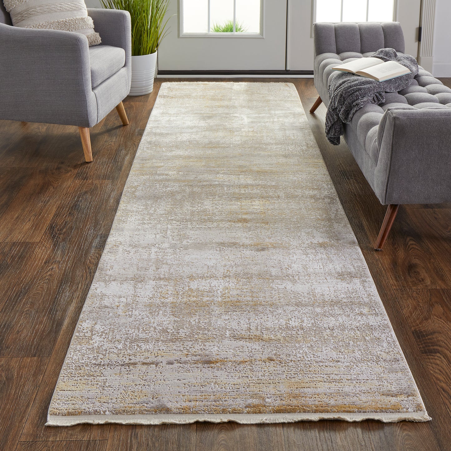 Cadiz Modern/Casual Taupe/Ivory/Gold Runner  Feizy Rugs Small Parcel,Feizy Rugs,Cadiz,Taupe/Ivory/Gold,3'1" x 10',Runner,Viscose/Acrylic,Modern/Casual,Turkey
