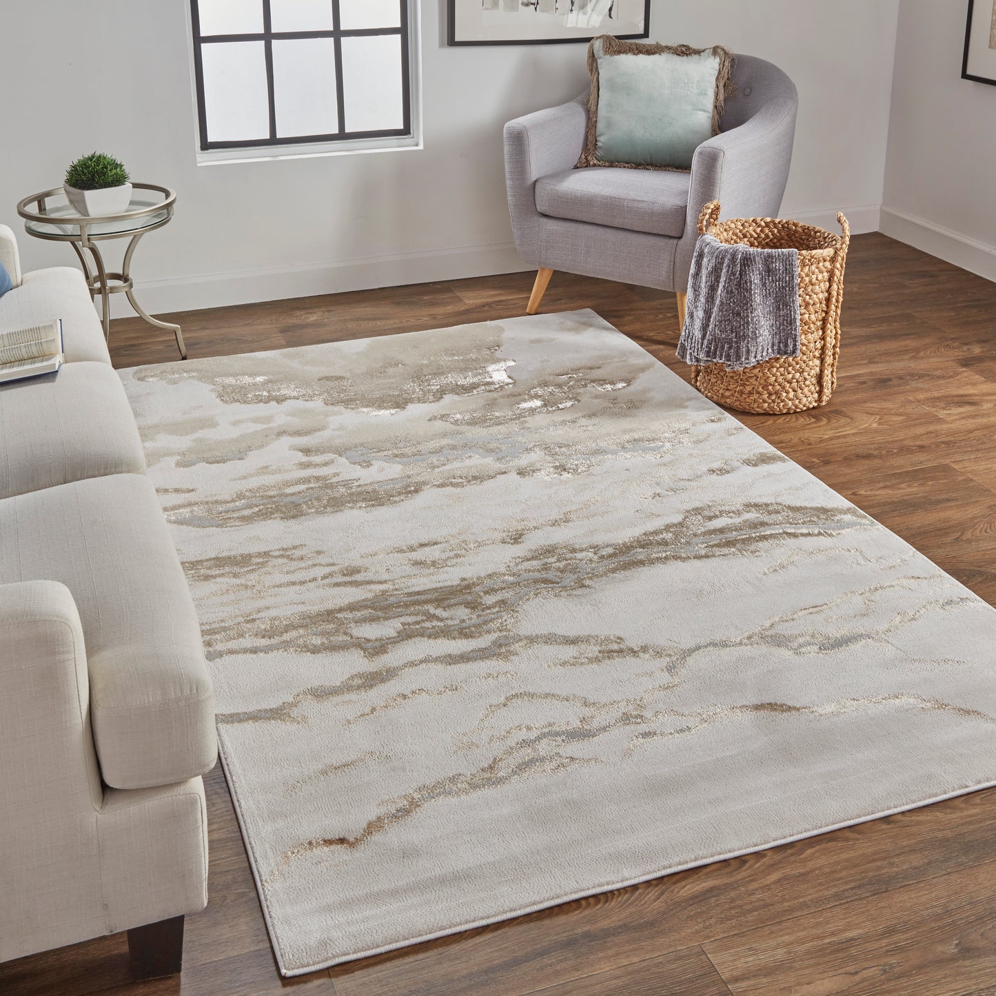Aura Modern/Casual/Global Ivory/Tan/Gray Accent Rug