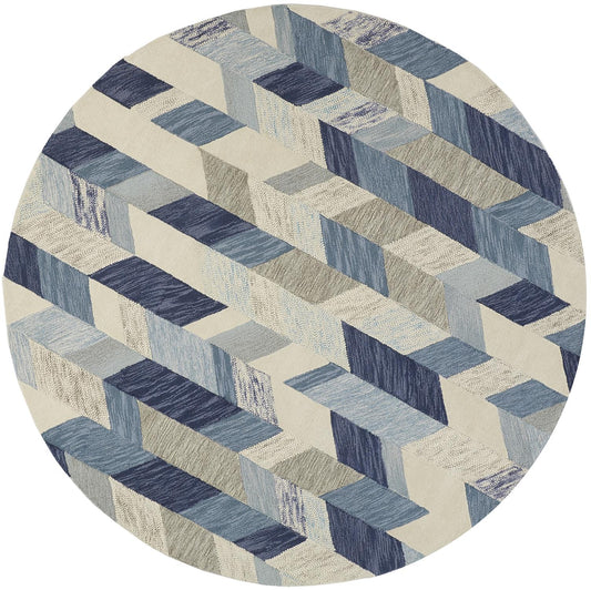 Arazad Transitional/Mid-Century Modern/Casual Geometric/Chevron/Herringbone Blue/Ivory/Gray - Feizy Rug