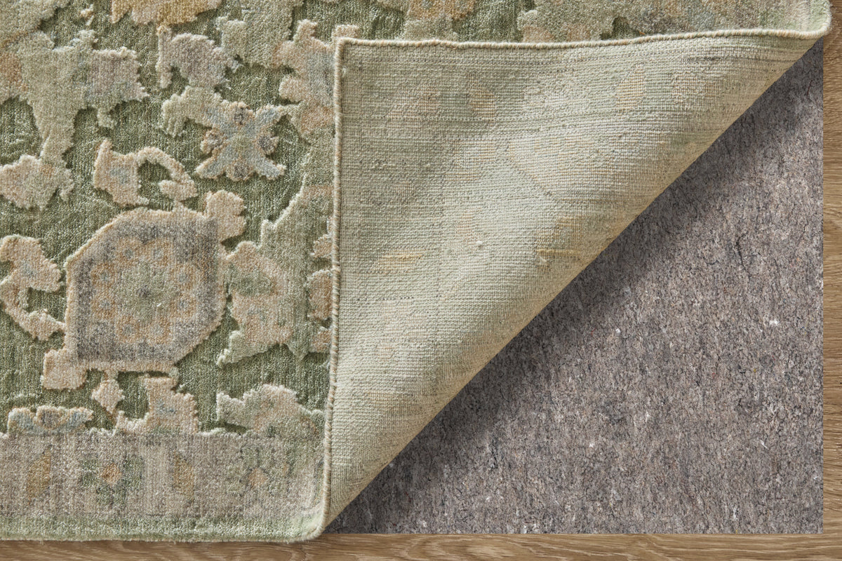 Jaxson Traditional/Vintage Floral & Botanical/Bordered/Distressed Green/Gold/Tan - Feizy Rug