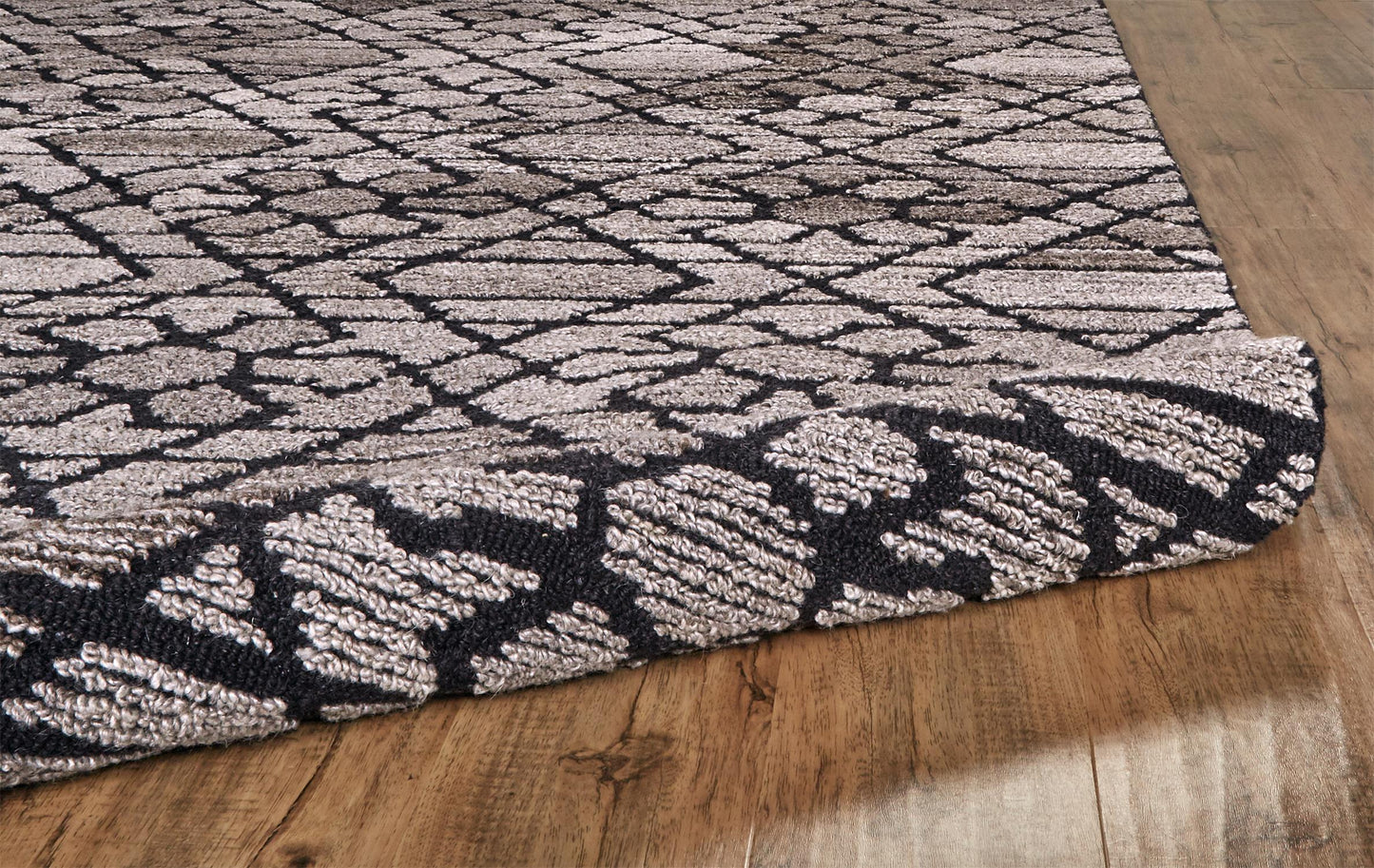 Asher Transitional/Scandinavian/Industrial Geometric/Floral & Botanical Taupe/Black/Gray - Feizy Rug
