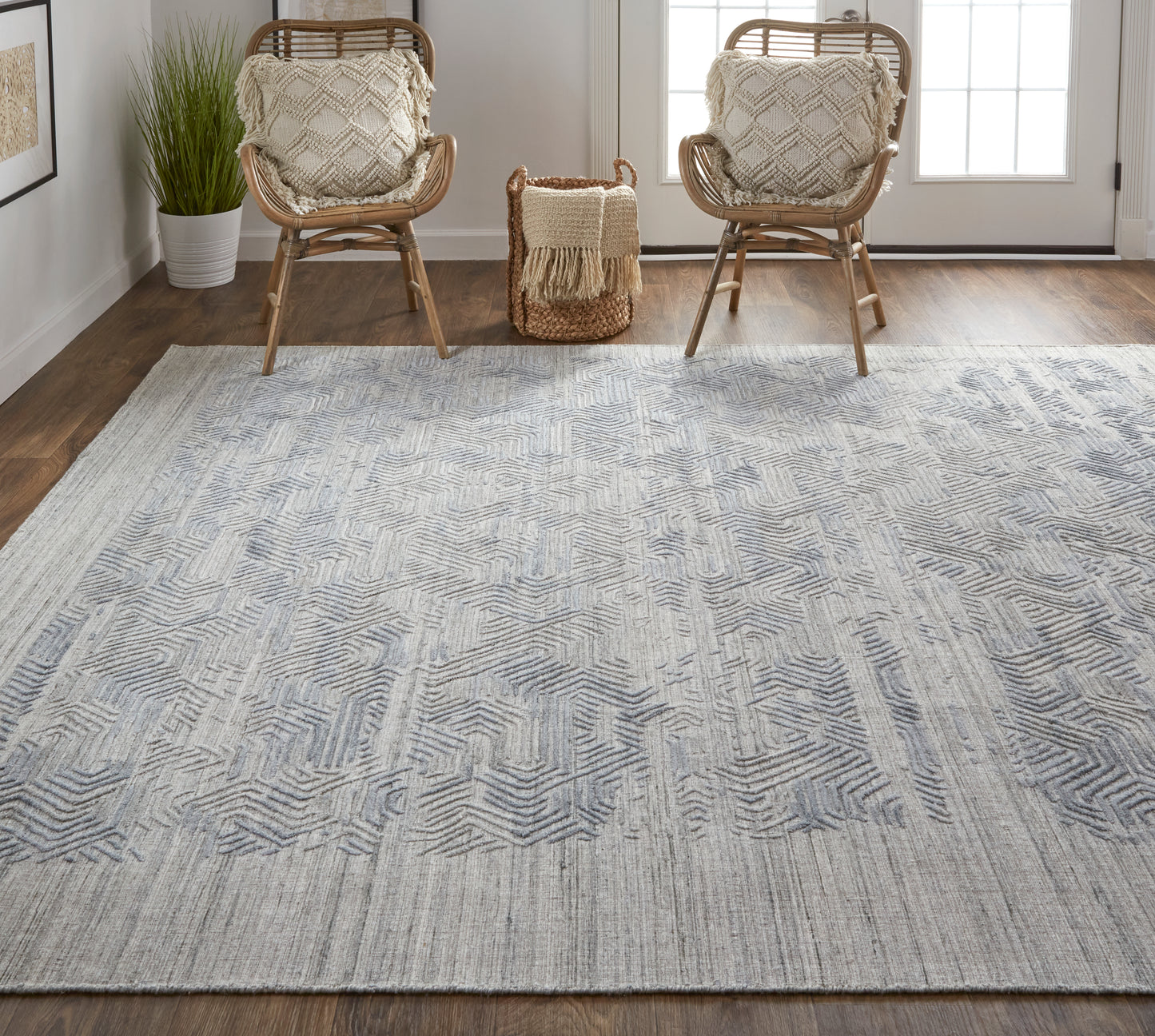 Elias Modern/Casual Abstract/Geometric/Distressed Gray/Blue - Feizy Rug