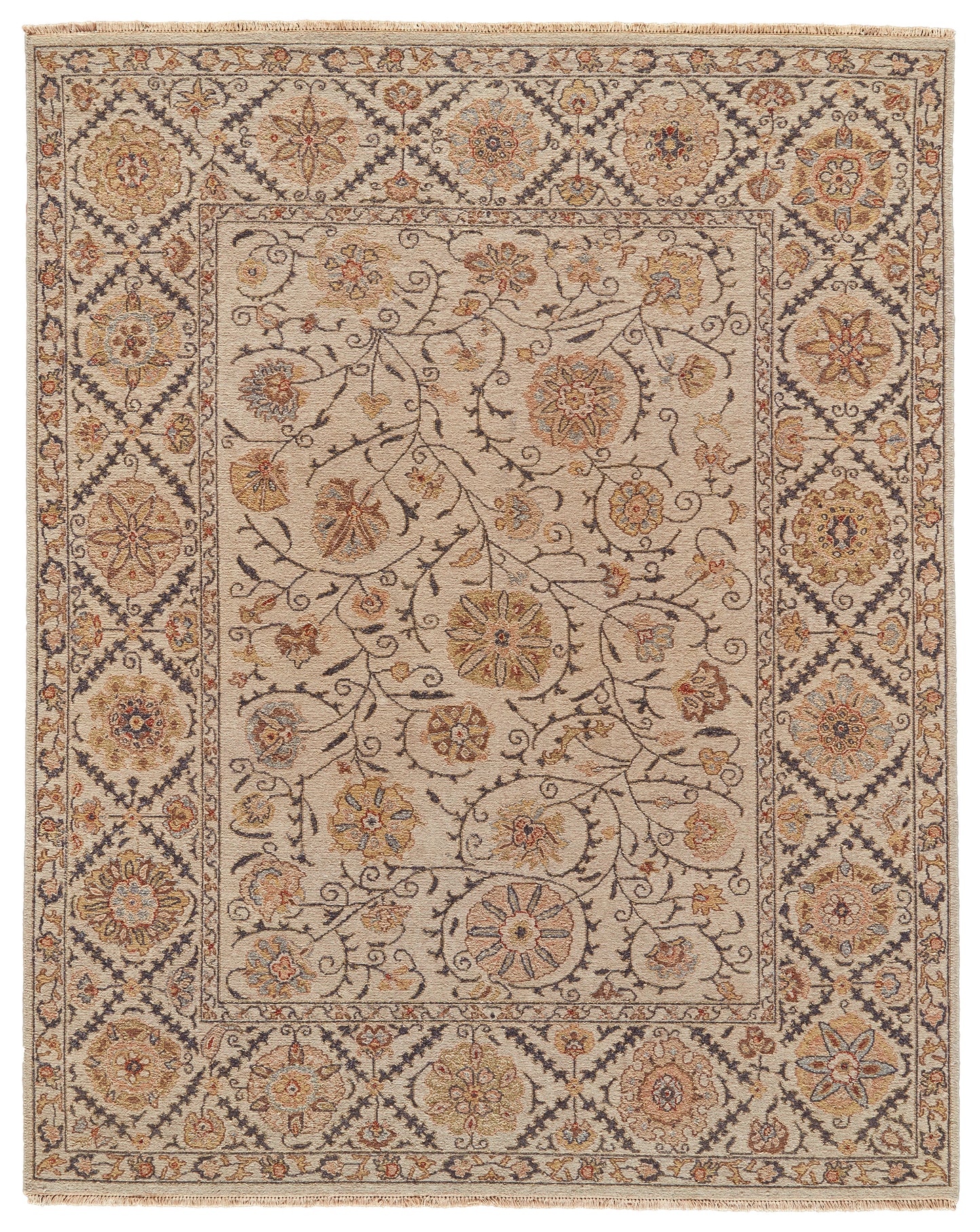 Amherst Traditional/Classic Bordered/Floral & Botanical Tan/Gray/Red - Feizy Rug