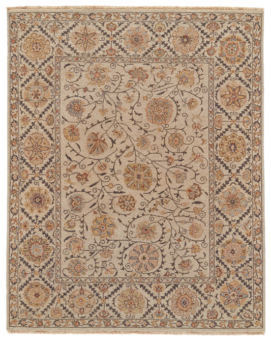 Amherst Traditional/Classic Bordered/Floral & Botanical Tan/Gray/Red - Feizy Rug