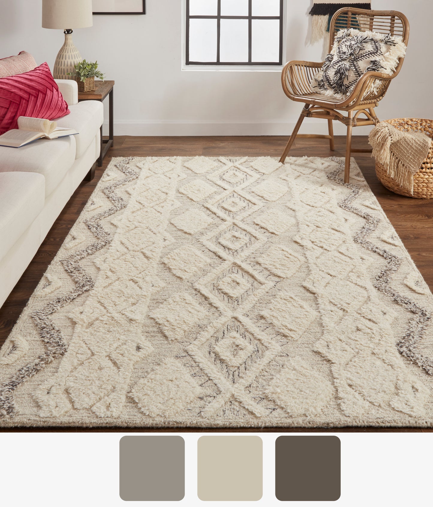Anica Transitional/Natural/Bohemian & Eclectic Geometric/Moroccan Ivory/Taupe/Gray - Feizy Rug