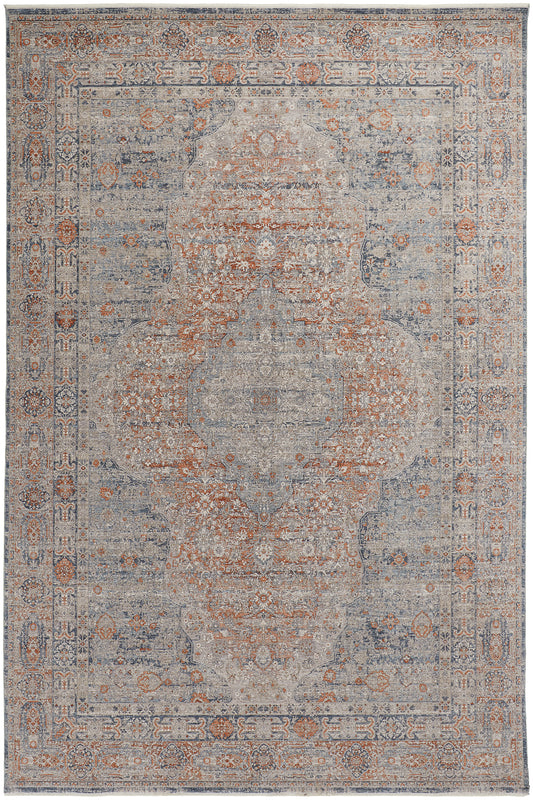 Marquette Transitional/Bohemian & Eclectic/Vintage Gray/Ivory/Orange Area Rug
