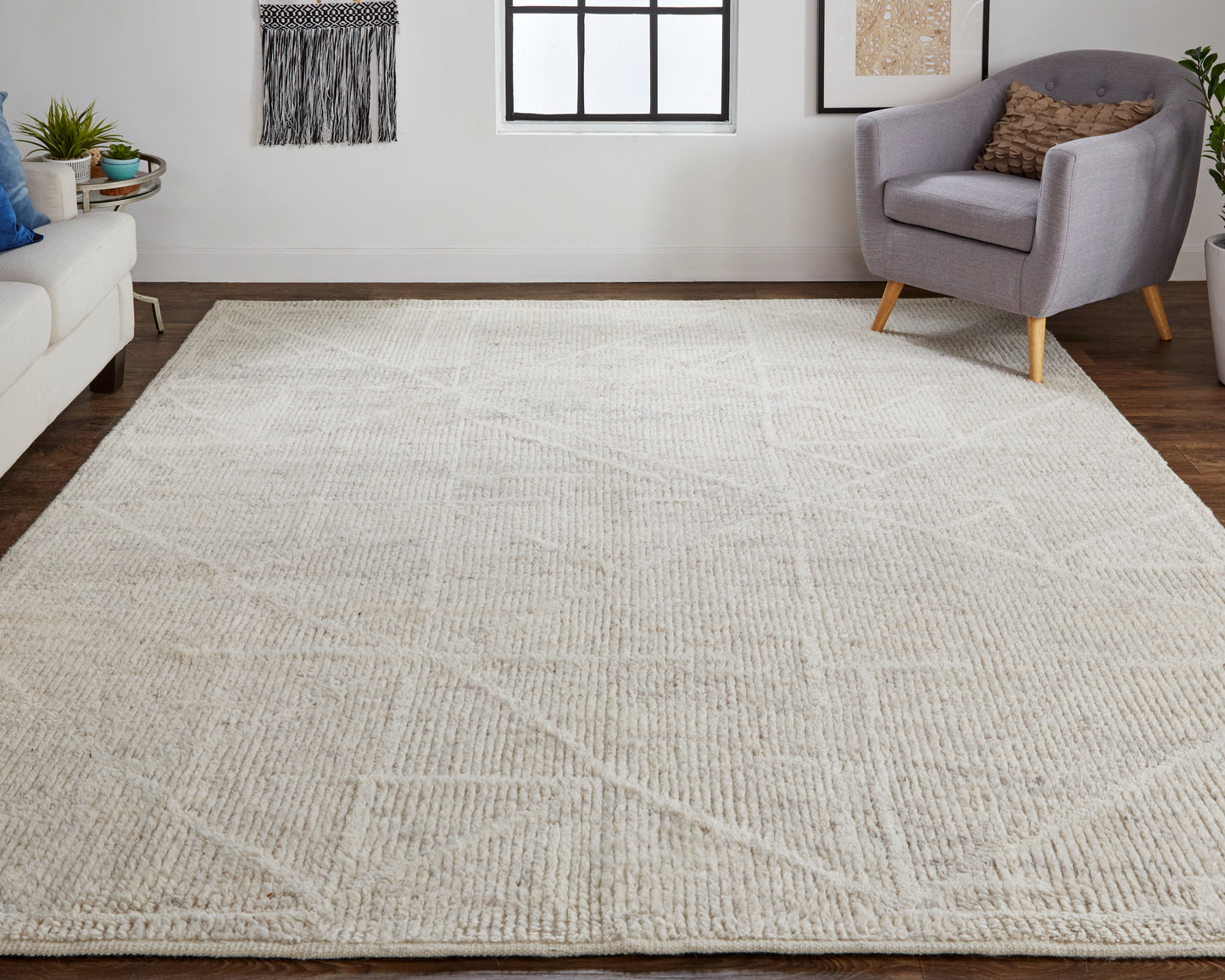 Alford Modern/Scandinavian/Natural Solid/Geometric Ivory/Tan - Feizy Rug