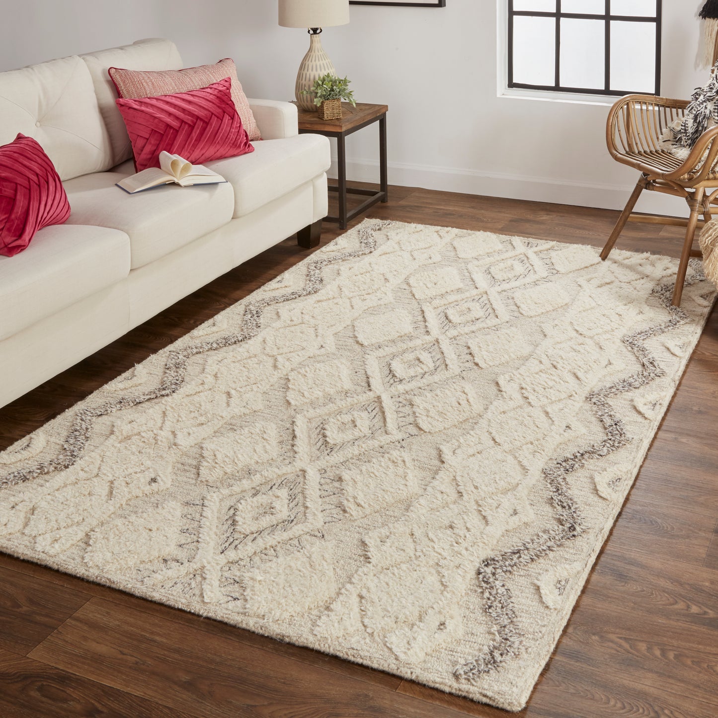 Anica Transitional/Natural/Bohemian & Eclectic Geometric/Moroccan Ivory/Taupe/Gray - Feizy Rug