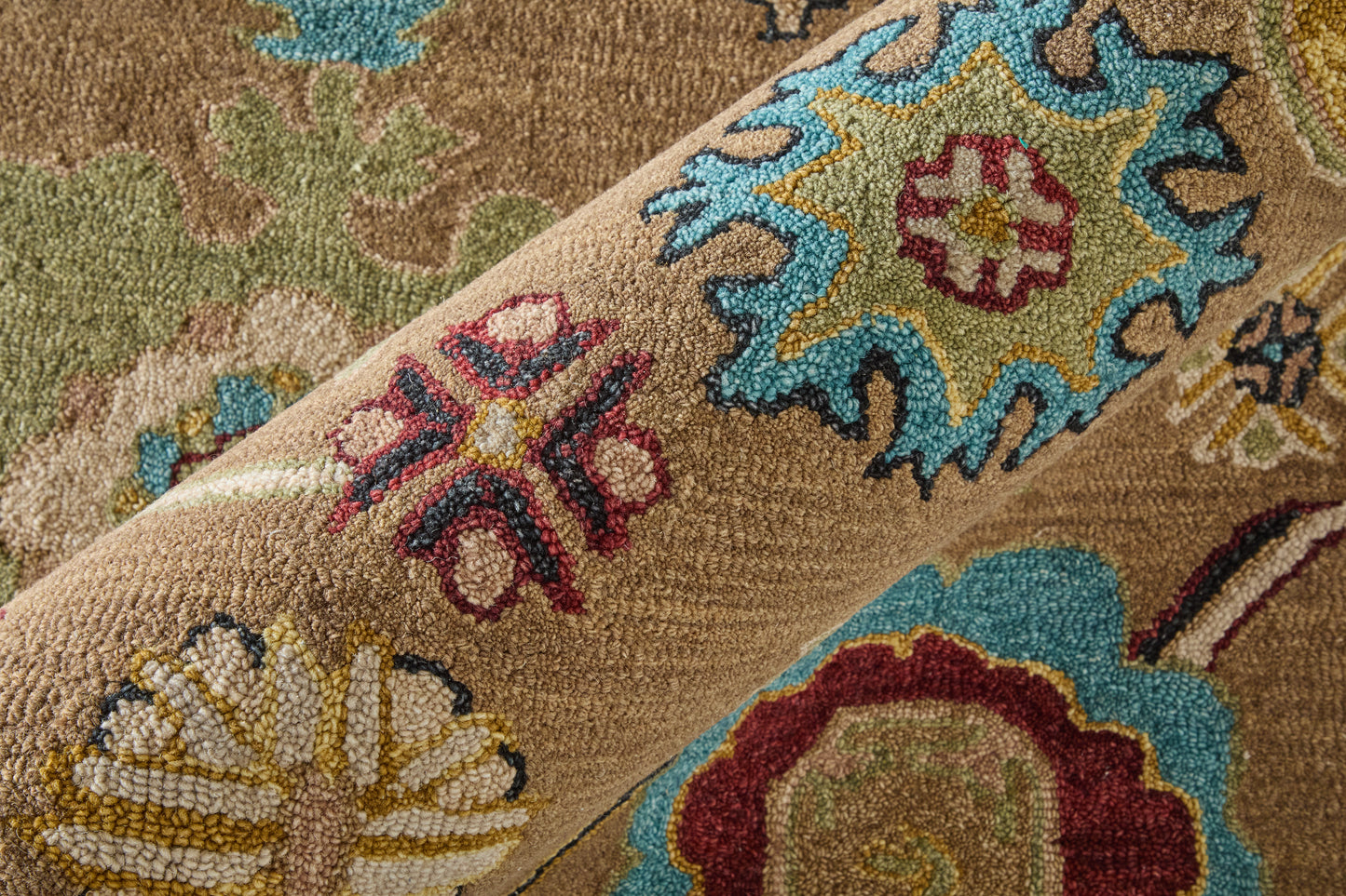 Springfield Traditional Floral & Botanical/Bordered Tan/Ivory/Blue - Feizy Rug