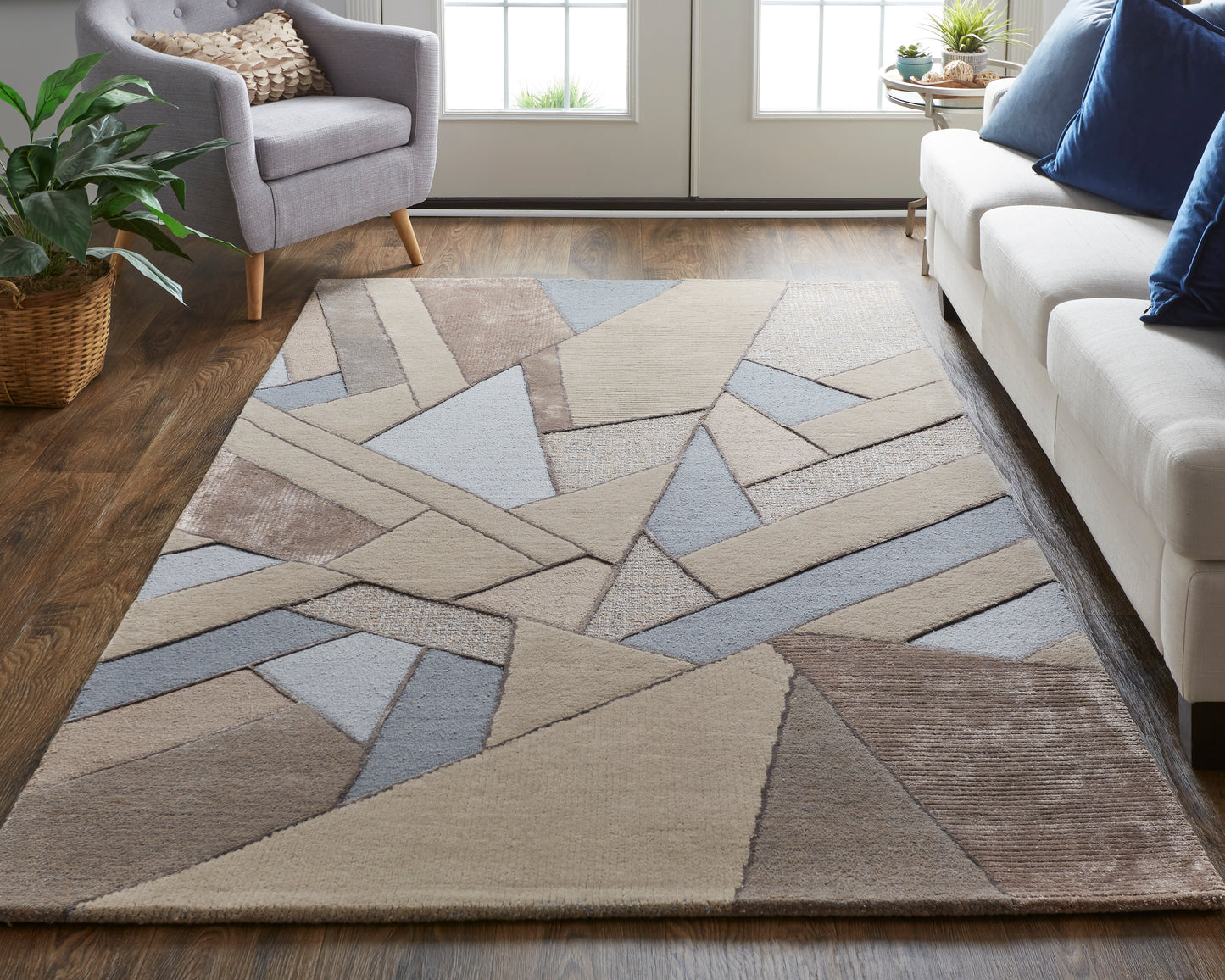 Nash Modern/Bohemian & Eclectic/Mid-Century Modern Geometric/Color Block Tan/Brown/Blue - Feizy Rug