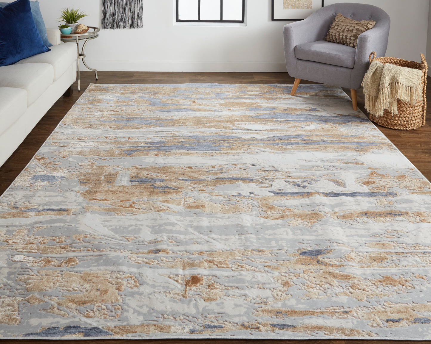 Laina Transitional/Industrial/Casual Tan/Orange/Ivory Area Rug