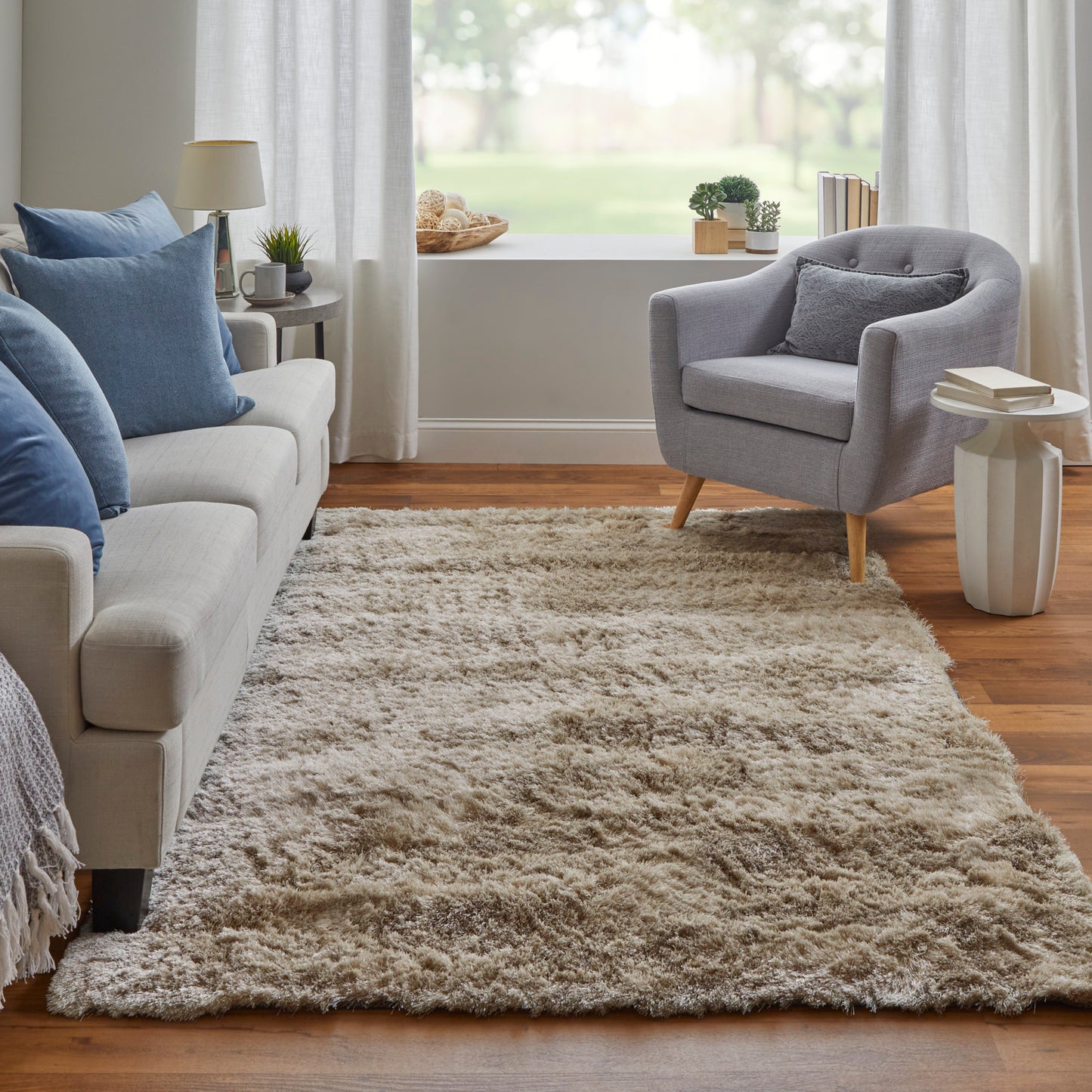 Indochine Modern/Luxury & Glam/Casual Solid Tan/Taupe - Feizy Rug