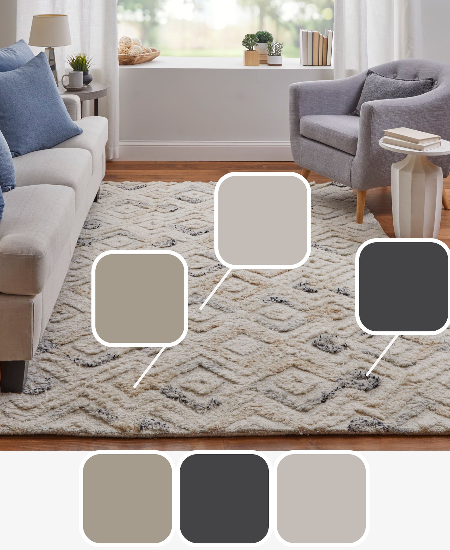 Anica Transitional/Bohemian & Eclectic/Moroccan Ivory/Gray/Black Area Rug