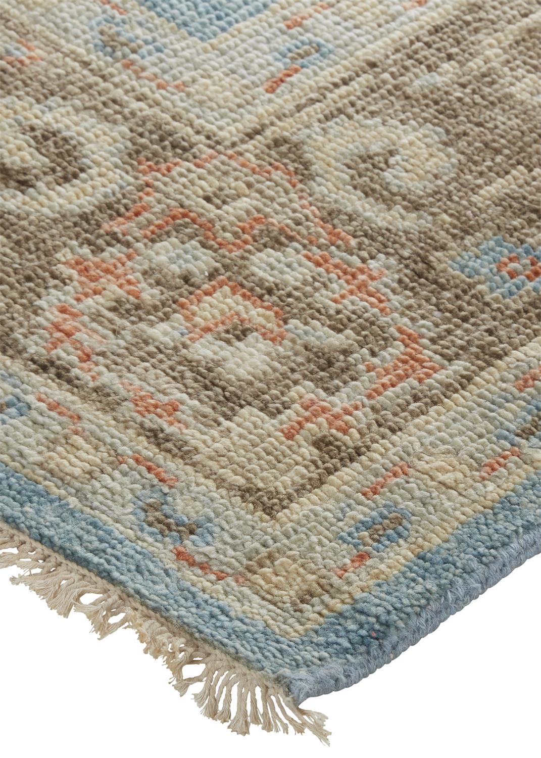 Beall Traditional/Rustic/Global Oriental/Floral & Botanical/Bordered Blue/Brown - Feizy Rug