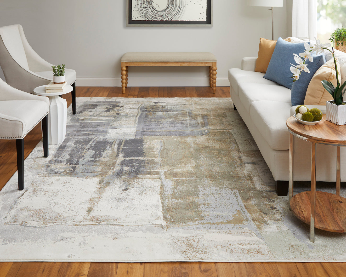 Clio Modern/Industrial/Bohemian & Eclectic Watercolor/Abstract Brown/Gray/Black - Feizy Rug
