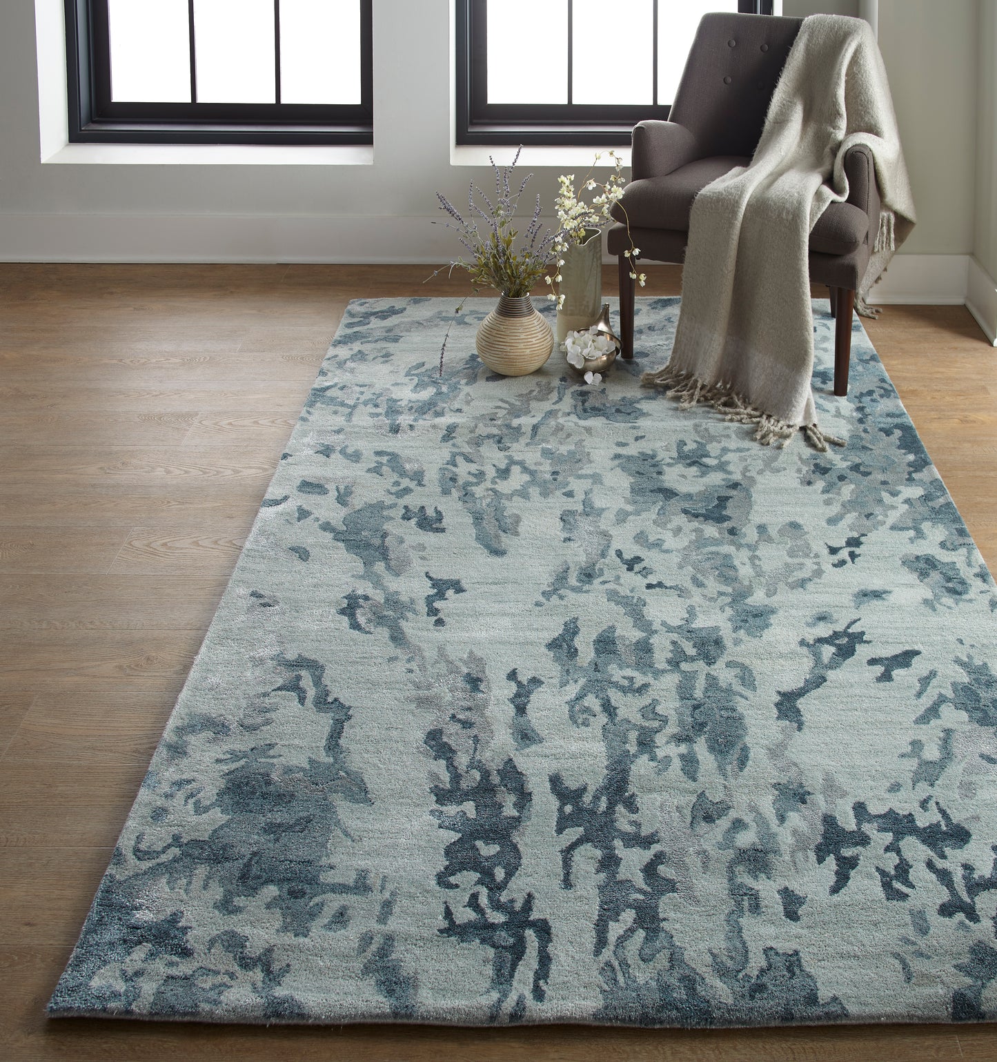 Dryden Transitional/Industrial/Casual Abstract/Watercolor Blue/Green/Silver - Feizy Rug