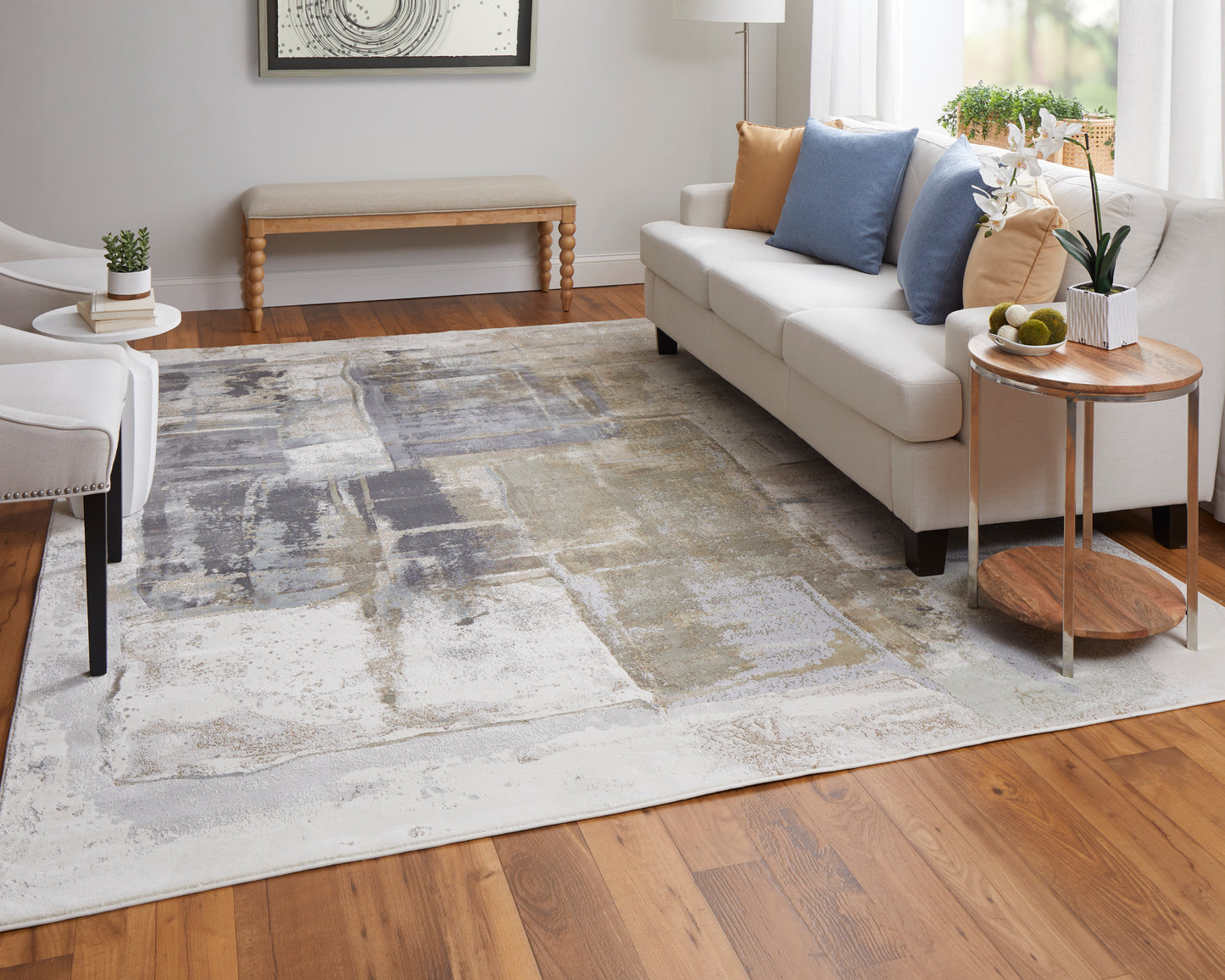 Clio Modern/Industrial/Bohemian & Eclectic Watercolor/Abstract Brown/Gray/Black - Feizy Rug