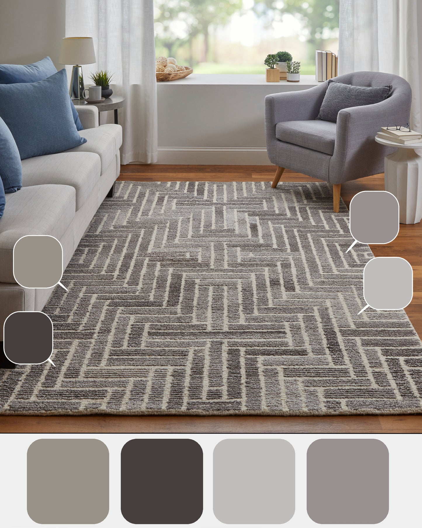 Asher Transitional/Casual/Industrial Geometric/Diamond Taupe/Gray/Tan - Feizy Rug