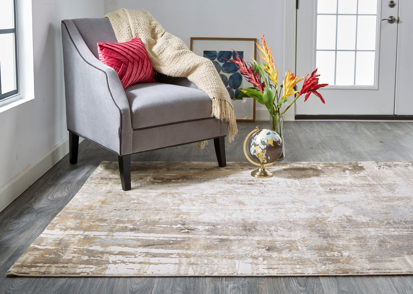 Parker Transitional/Casual Abstract Tan/Ivory/Gray - Feizy Rug