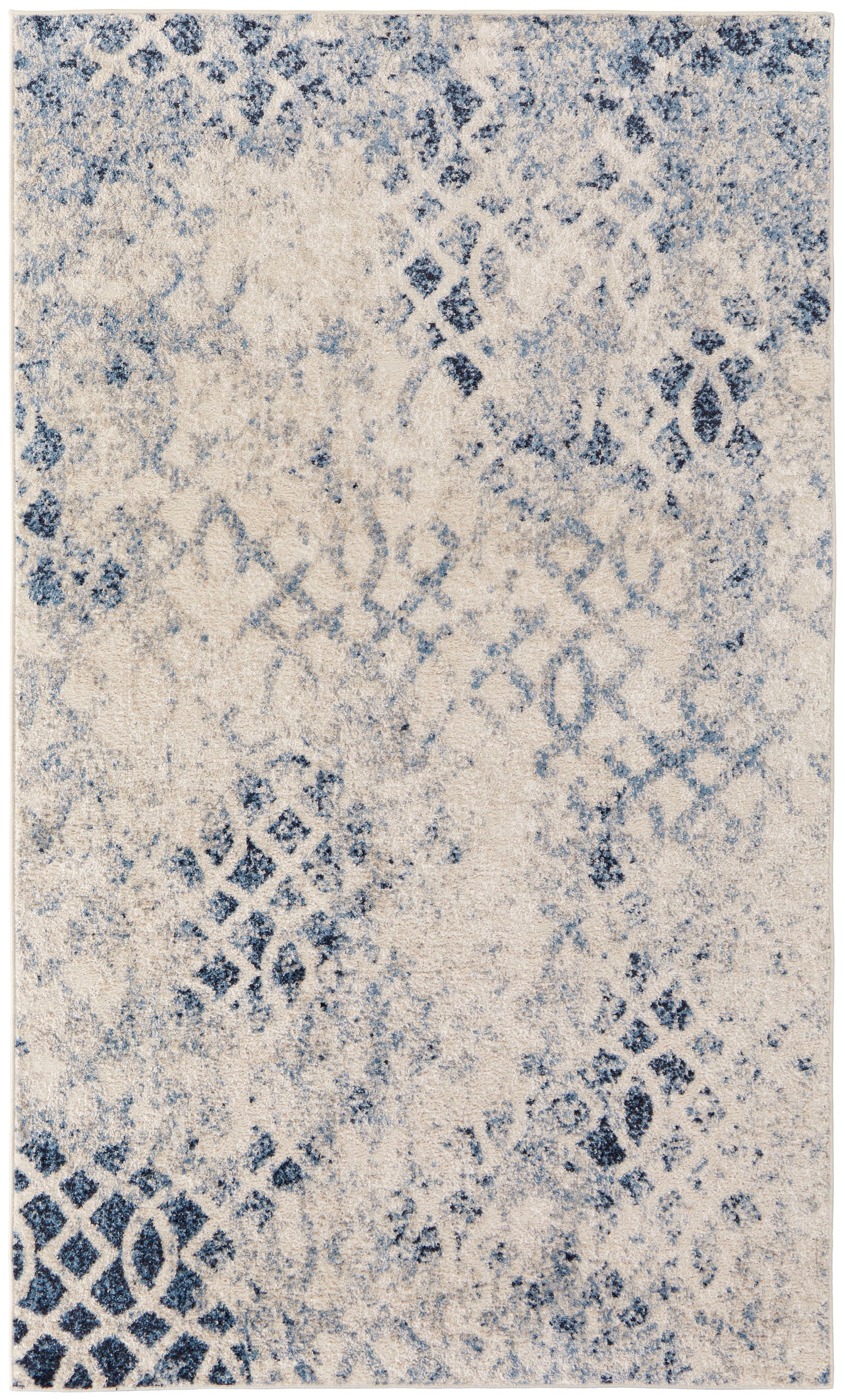 Camellia Transitional/Casual Abstract/Trellis & Lattice/Distressed Ivory/Blue - Feizy Rug