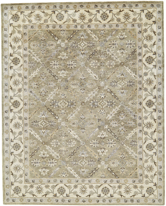 Eaton Traditional/Classic/Persian Oriental/Floral & Botanical/Bordered Green/Brown/Taupe - Feizy Rug