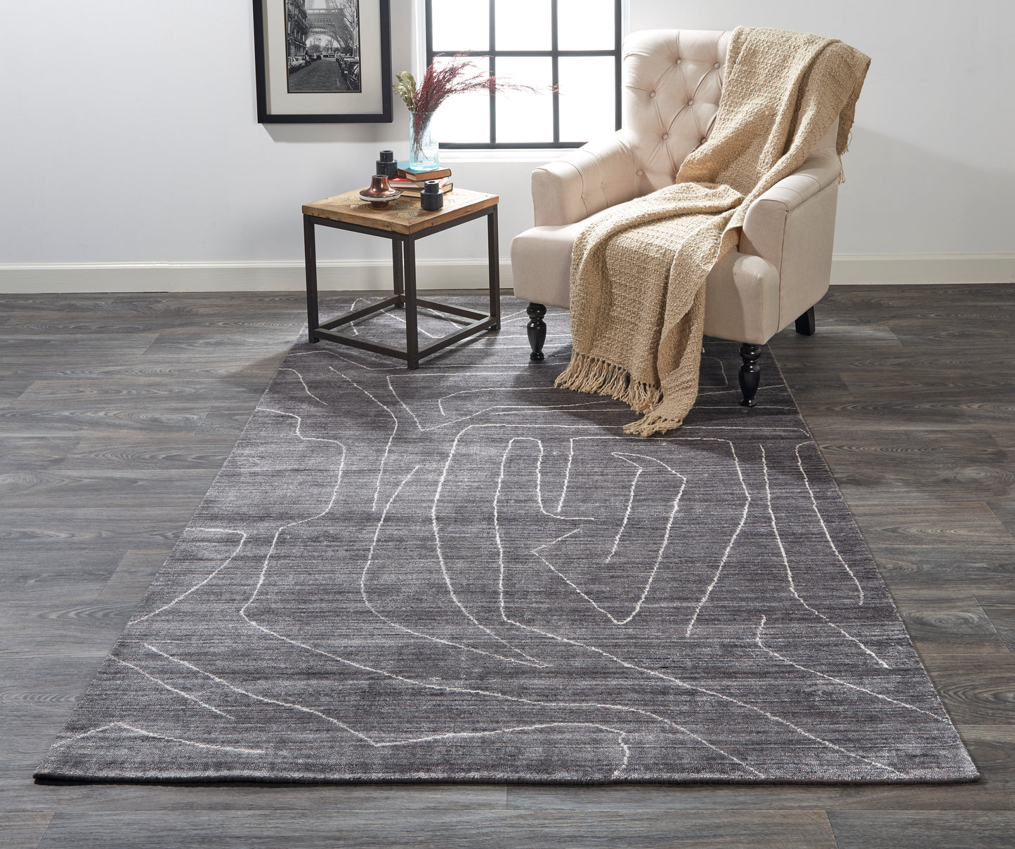 Lennox Modern/Casual Abstract Gray/Ivory - Feizy Rug