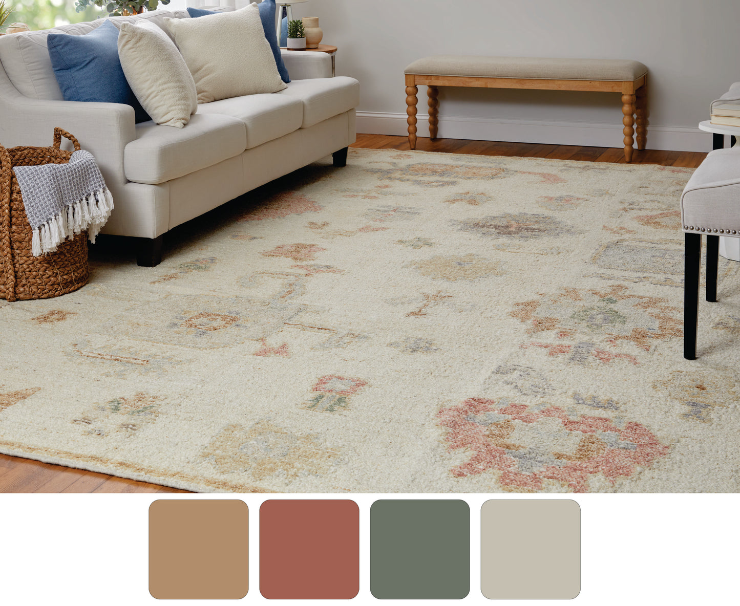 Grafton Transitional/Bohemian & Eclectic/Craftsman Floral & Botanical Ivory/Orange/Gray - Feizy Rug