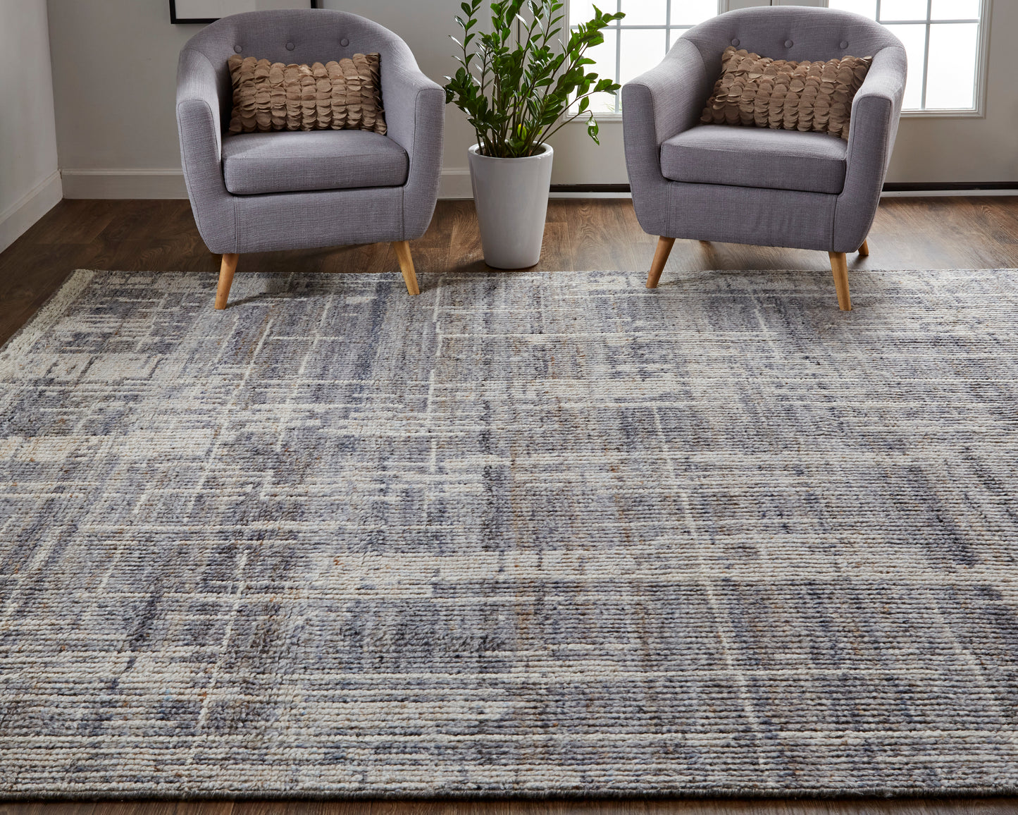 Alford Modern/Industrial/Bohemian & Eclectic Abstract/Stripes/Distressed Gray/Ivory/Taupe - Feizy Rug