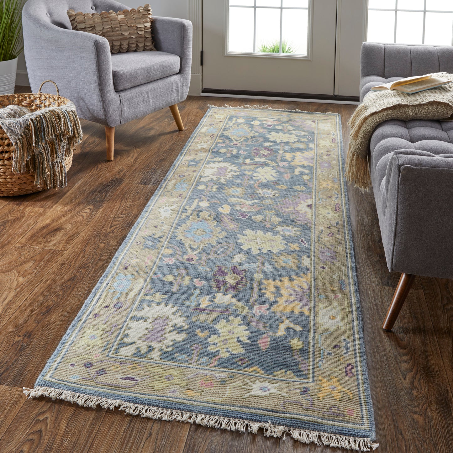 Karina Traditional/Bohemian & Eclectic/Craftsman Persian/Bordered/Floral & Botanical Gold/Blue/Purple - Feizy Rug