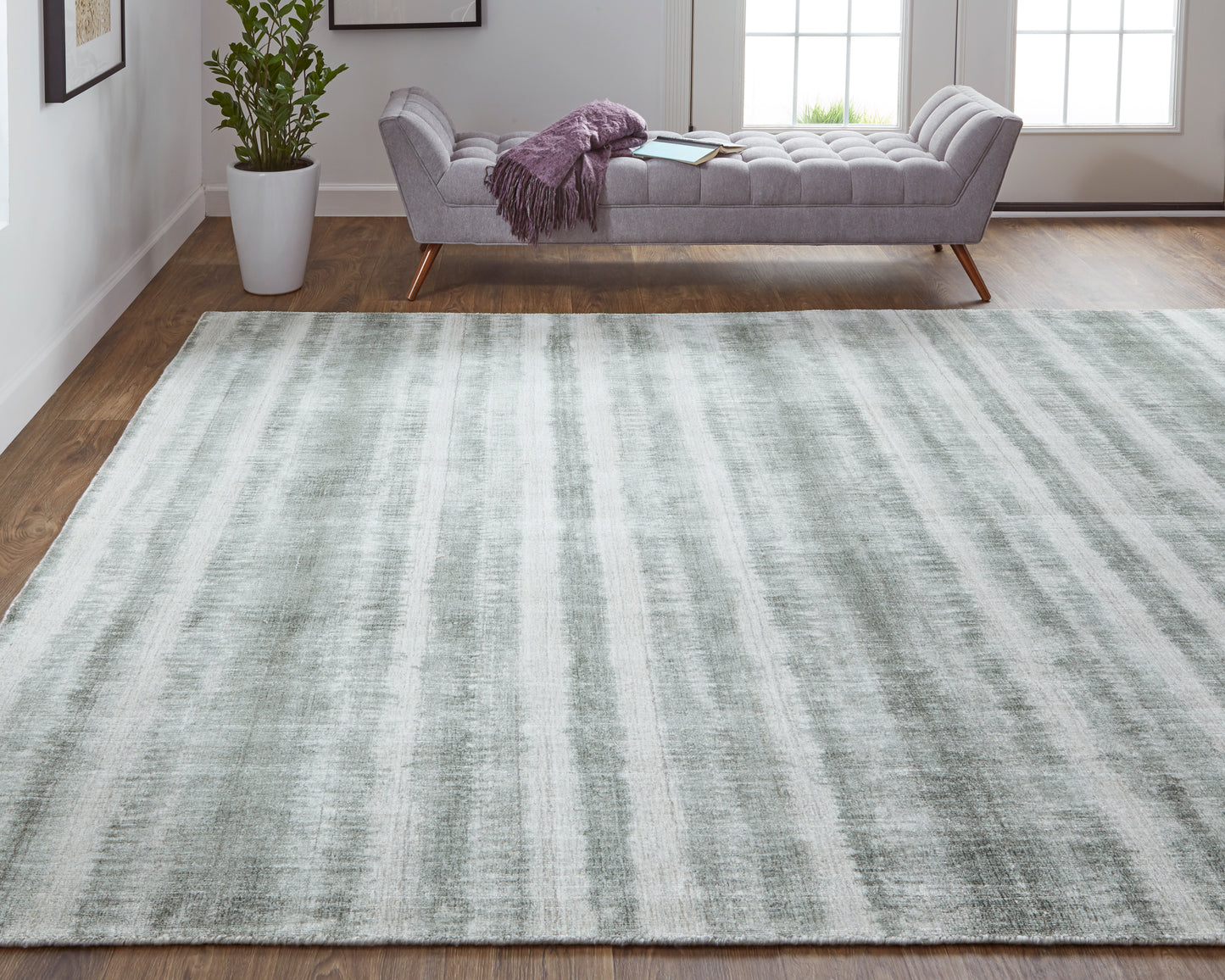 Mackay Transitional/Casual Stripes Ivory/Green - Feizy Rug