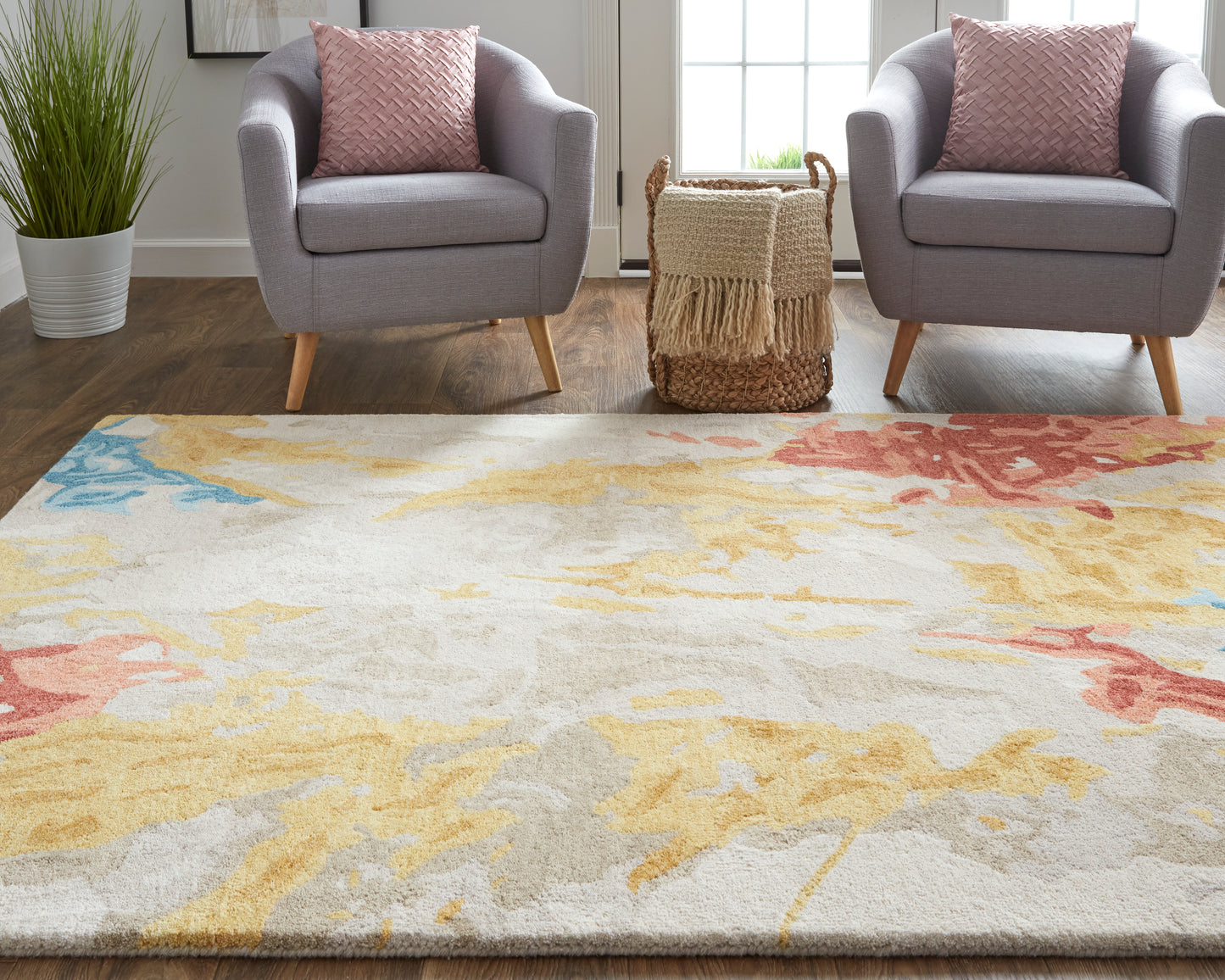 Everley Modern/Casual Abstract/Watercolor Ivory/Yellow/Blue - Feizy Rug