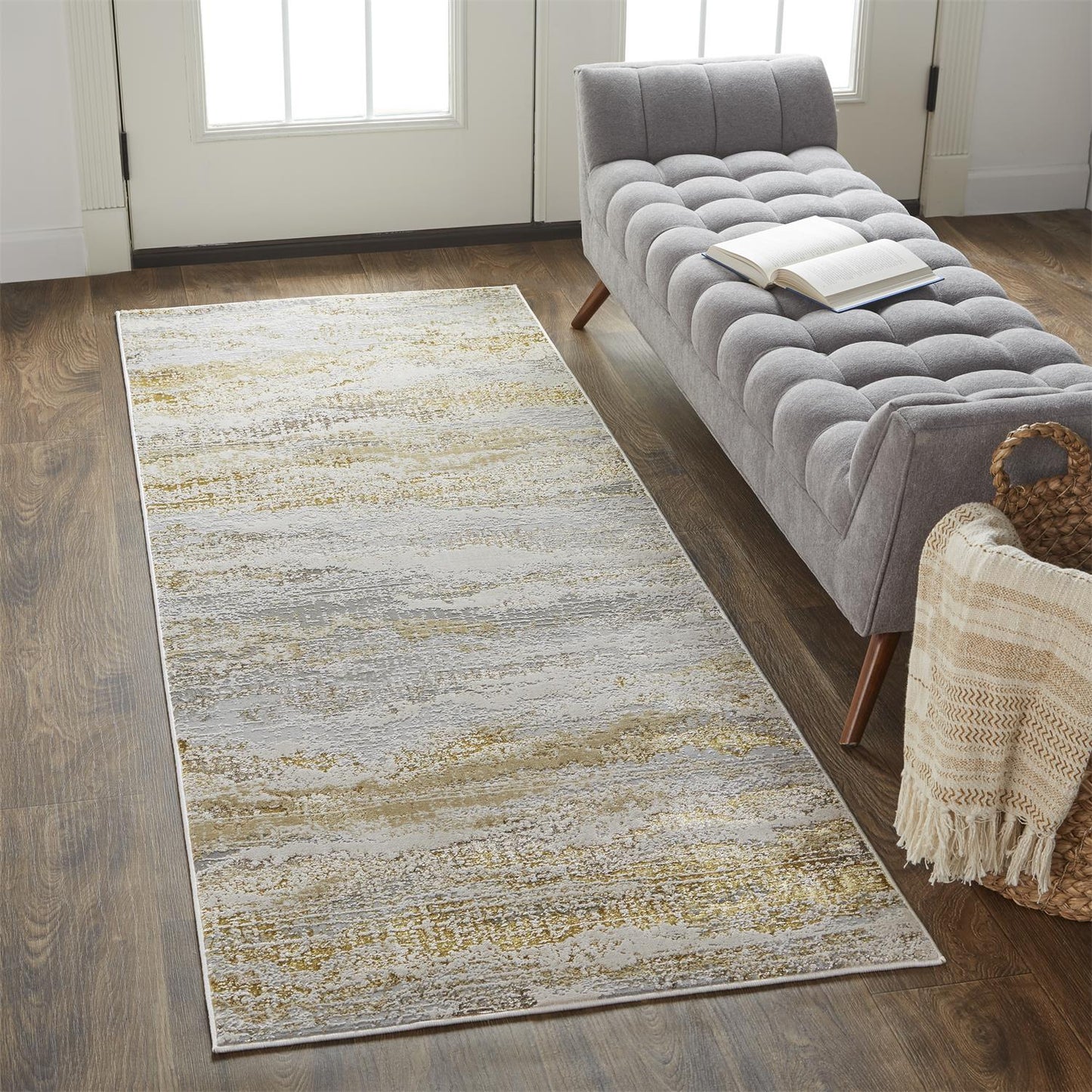 Aura Modern/Industrial Abstract/Gradient & Ombre Gold/Gray/Ivory - Feizy Rug