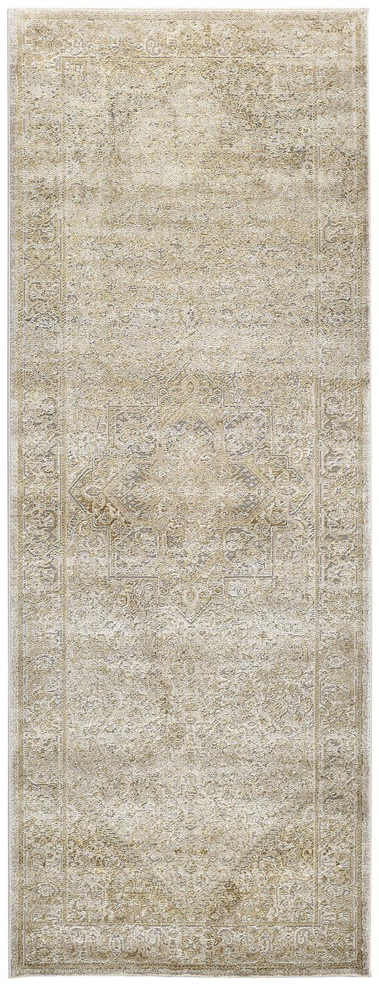 Aura Modern/Classic/Persian Ivory/Gold Runner  Feizy Rugs Small Parcel,Feizy Rugs,Aura,Ivory/Gold,2'10" x 7'10",Runner,Polyester/Polypropylene,Modern/Classic/Persian,Turkey