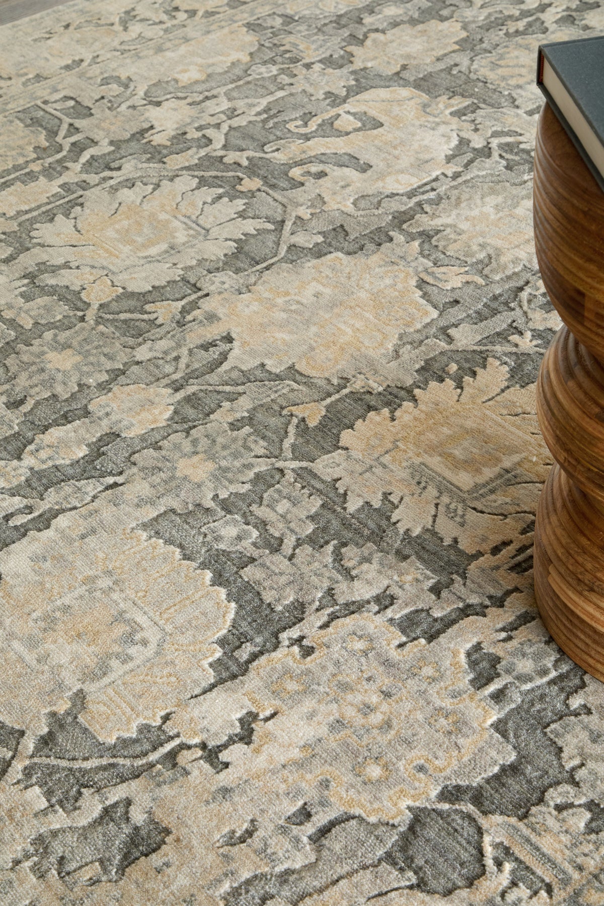 Jaxson Traditional/Vintage Floral & Botanical/Bordered/Distressed Gray/Gold/Tan - Feizy Rug