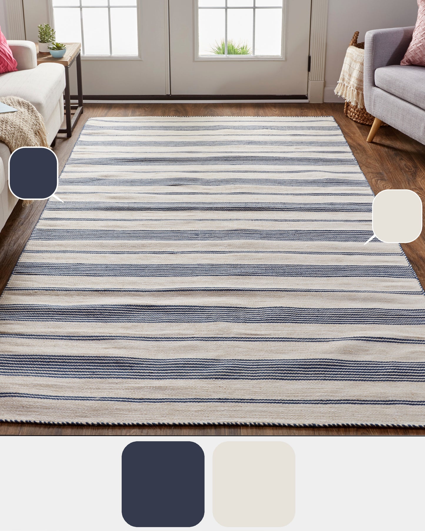 Duprine Transitional/Casual/Nautical & Coastal Stripes/Geometric White/Ivory/Blue - Feizy Rug