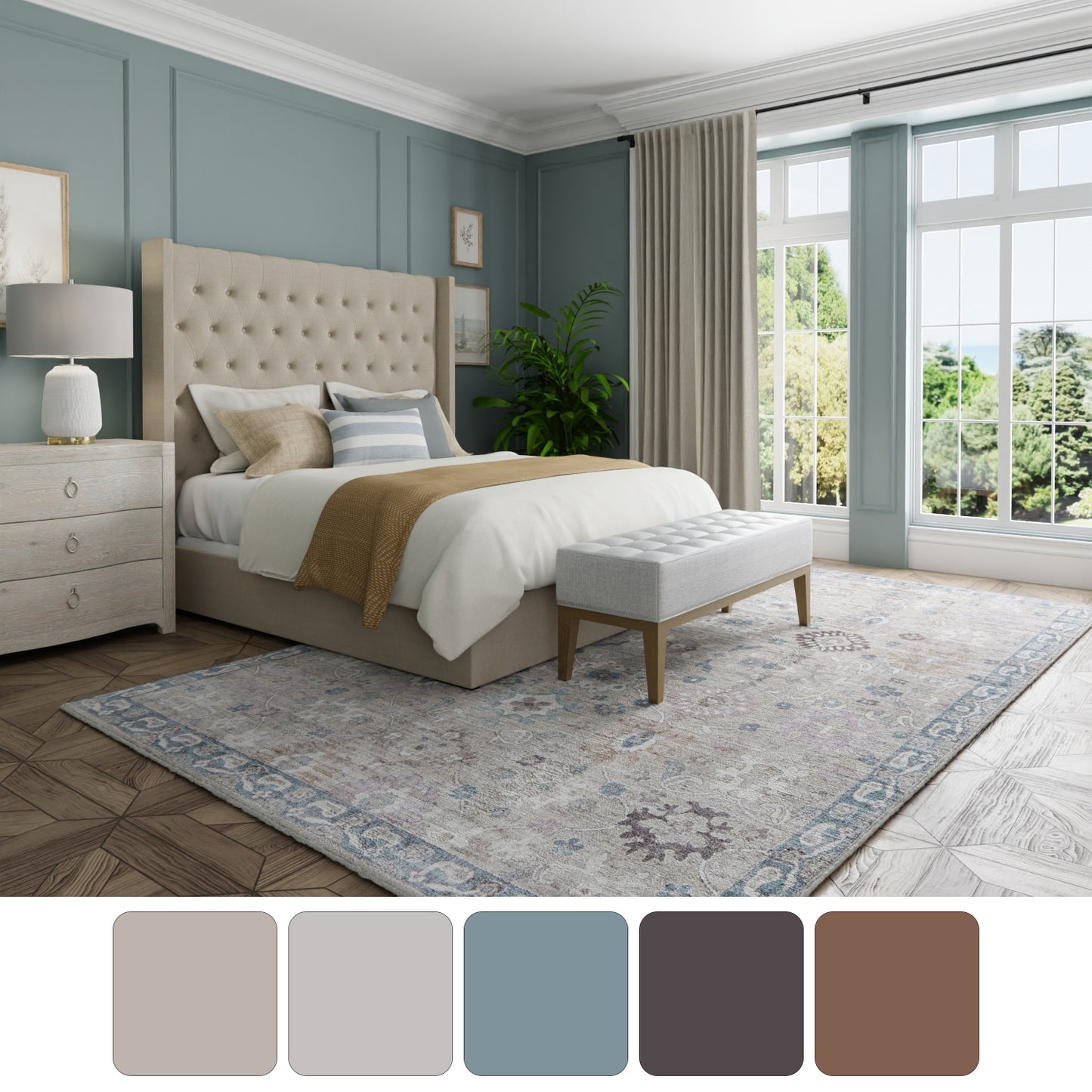 Dartmouth Transitional/Bohemian & Eclectic/Casual Floral & Botanical/Medallion/Distressed Gray/Blue/Taupe - Feizy Rug