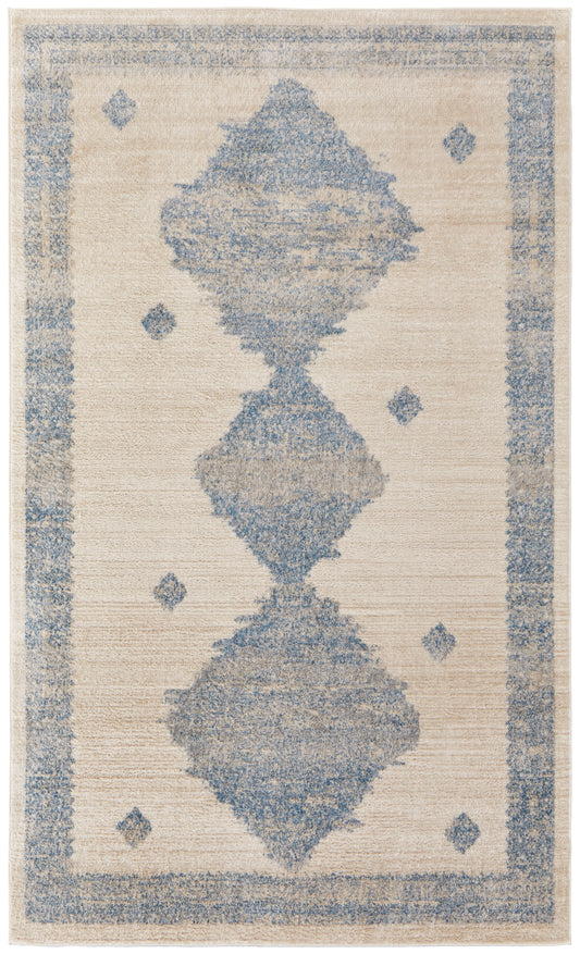 Camellia Transitional/Global Geometric/Moroccan/Distressed Blue/Ivory - Feizy Rug