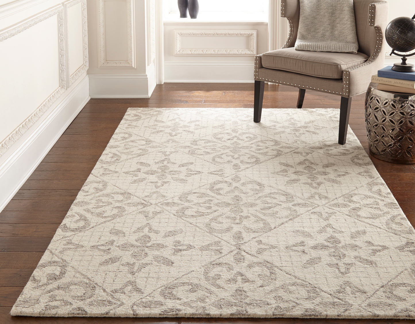 Rhett Transitional/Industrial/Bohemian & Eclectic Floral & Botanical/Abstract/Geometric Ivory/Gray - Feizy Rug