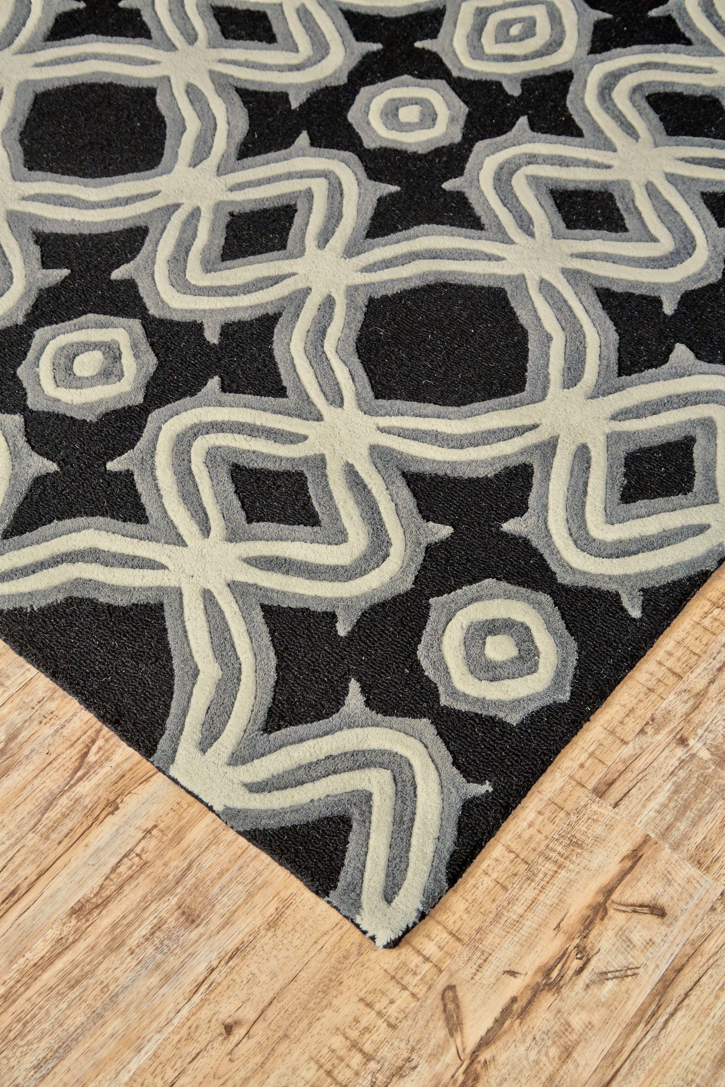 Ella Transitional/Industrial/Mid-Century Modern Abstract/Geometric Black/Ivory/Gray - Feizy Rug