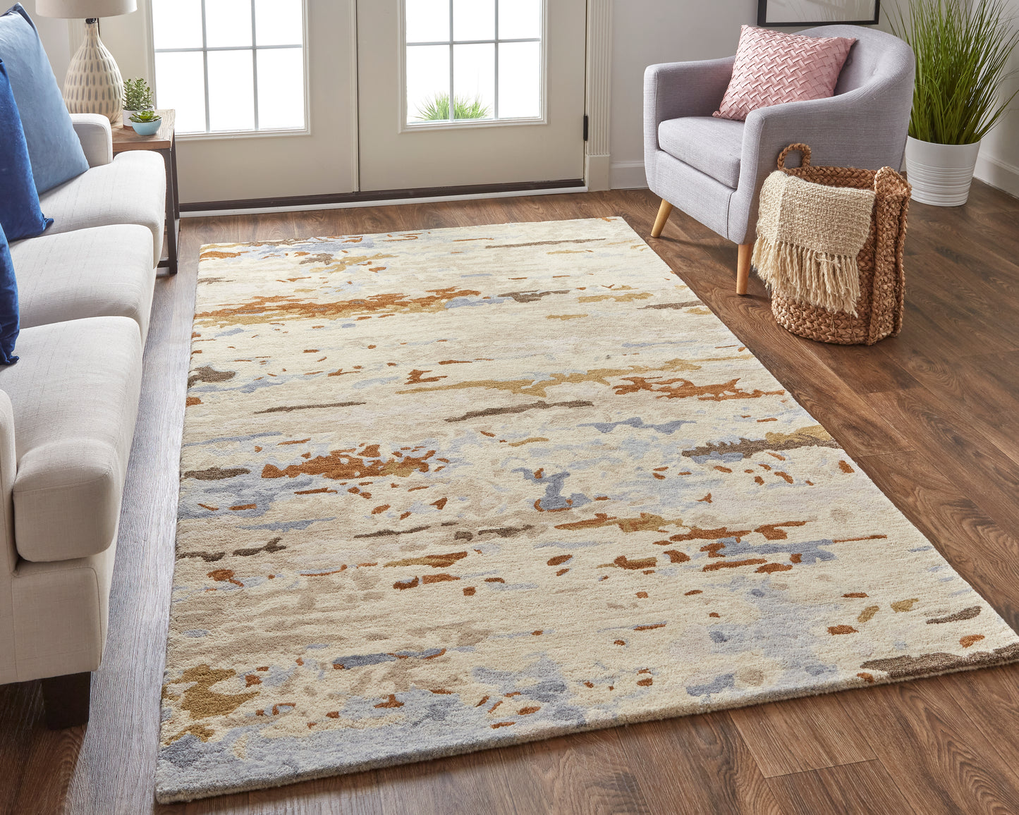 Everley Modern/Casual Ivory/Blue/Brown Accent Rug