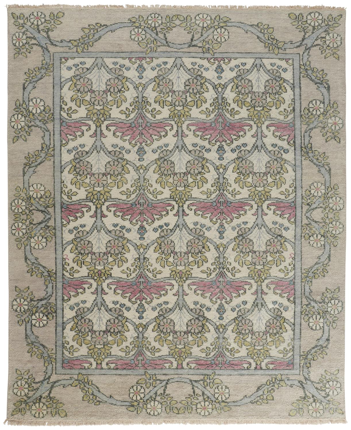 Beall Traditional/Classic/Vintage Floral & Botanical Ivory/Pink/Green - Feizy Rug