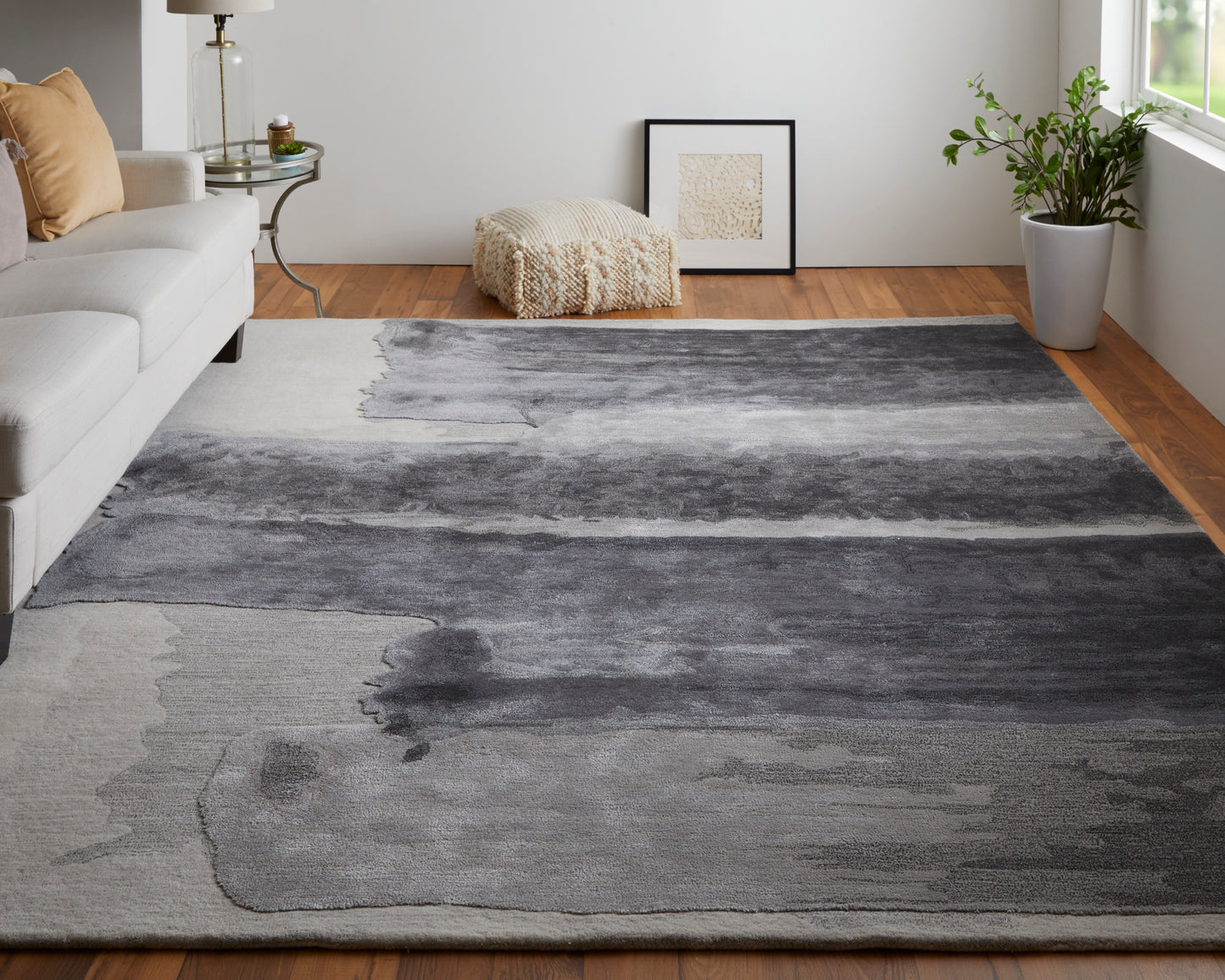 Anya Transitional/Industrial/Casual Abstract/Watercolor Gray/Blue/Ivory - Feizy Rug